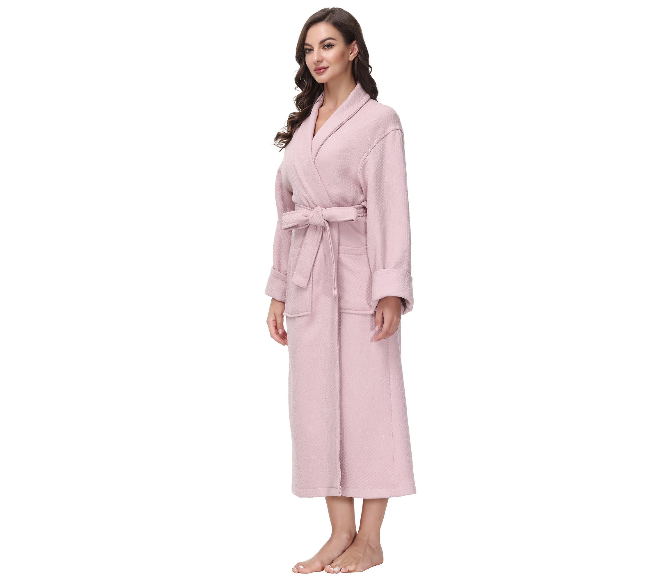Womens cotton Diamond Waffle look bathrobe with Belt and cuff trim