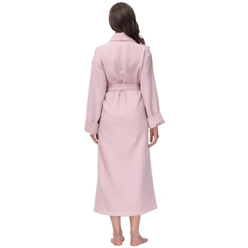 Womens cotton Diamond Waffle look bathrobe with Belt and cuff trim