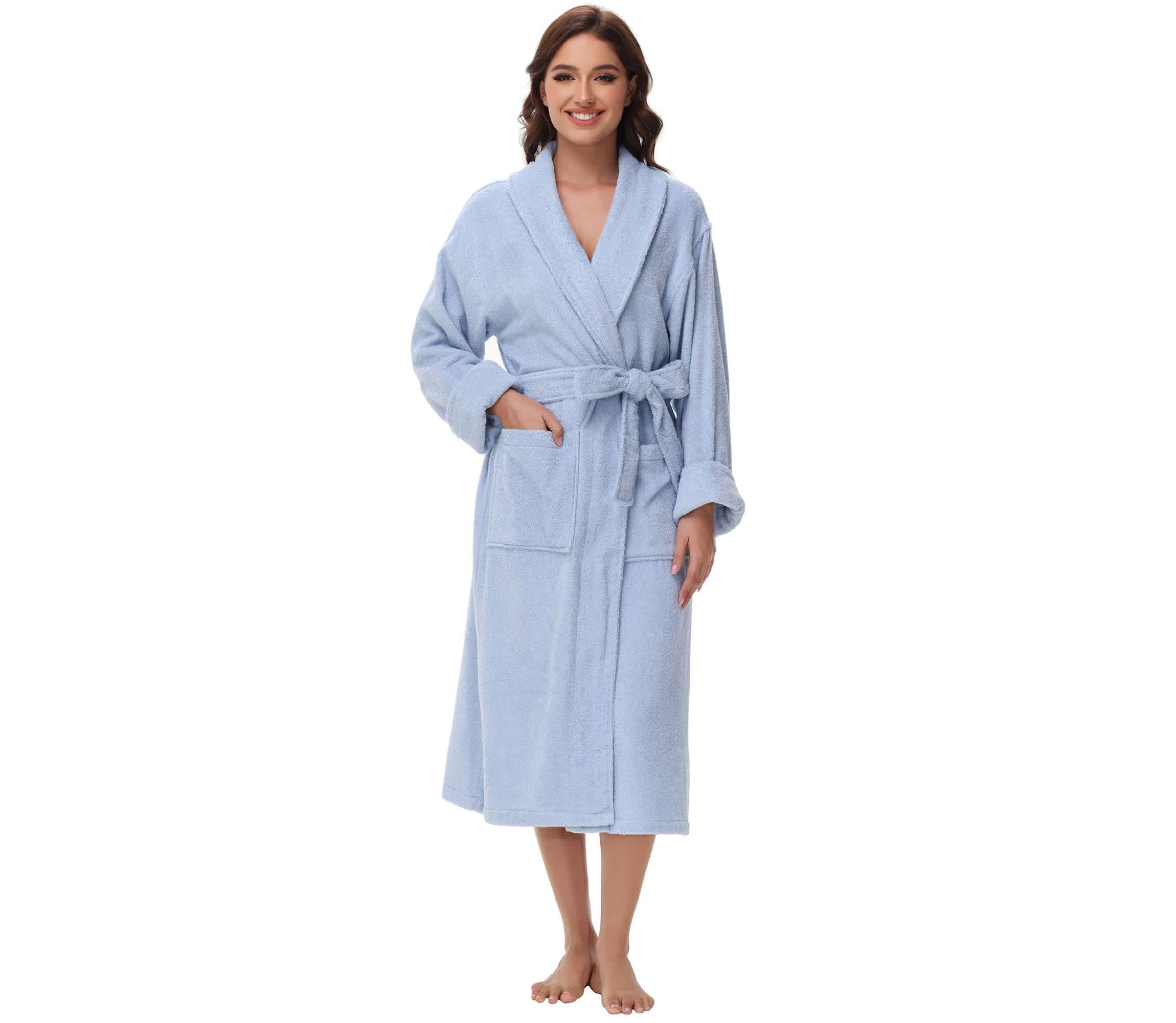 Womens cotton terry bathrobe with Belt and cuff trim