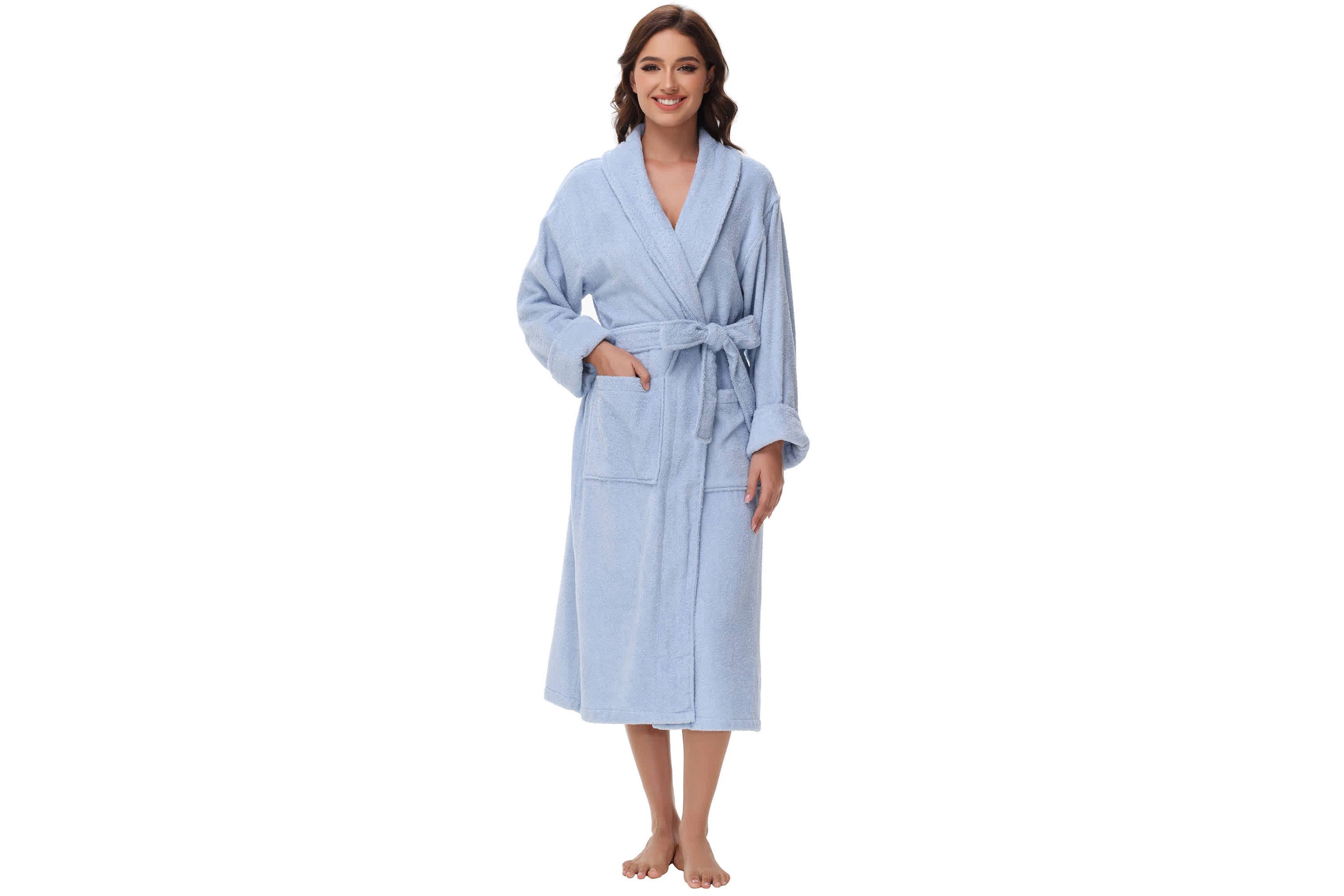 Womens cotton terry bathrobe with Belt and cuff trim
