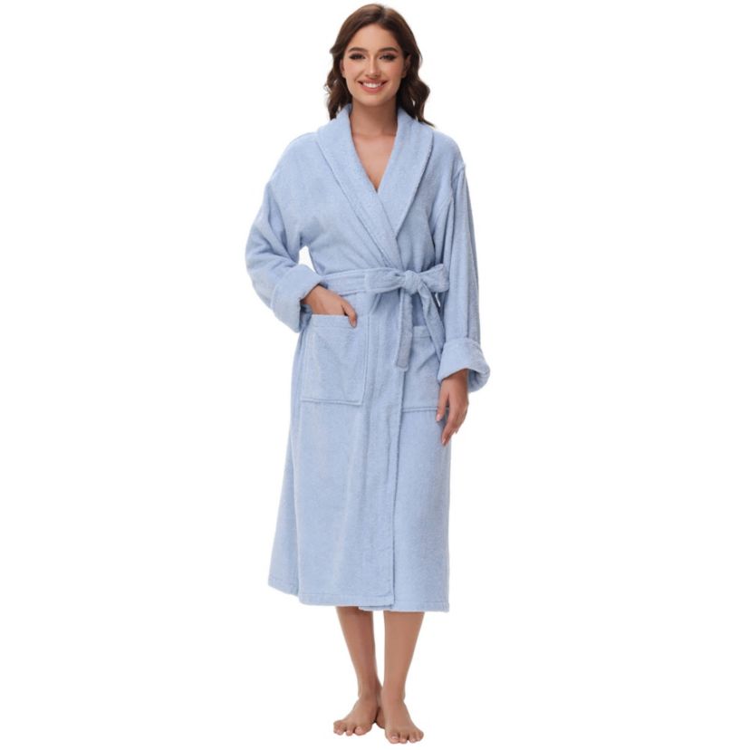 Womens cotton terry bathrobe with Belt and cuff trim