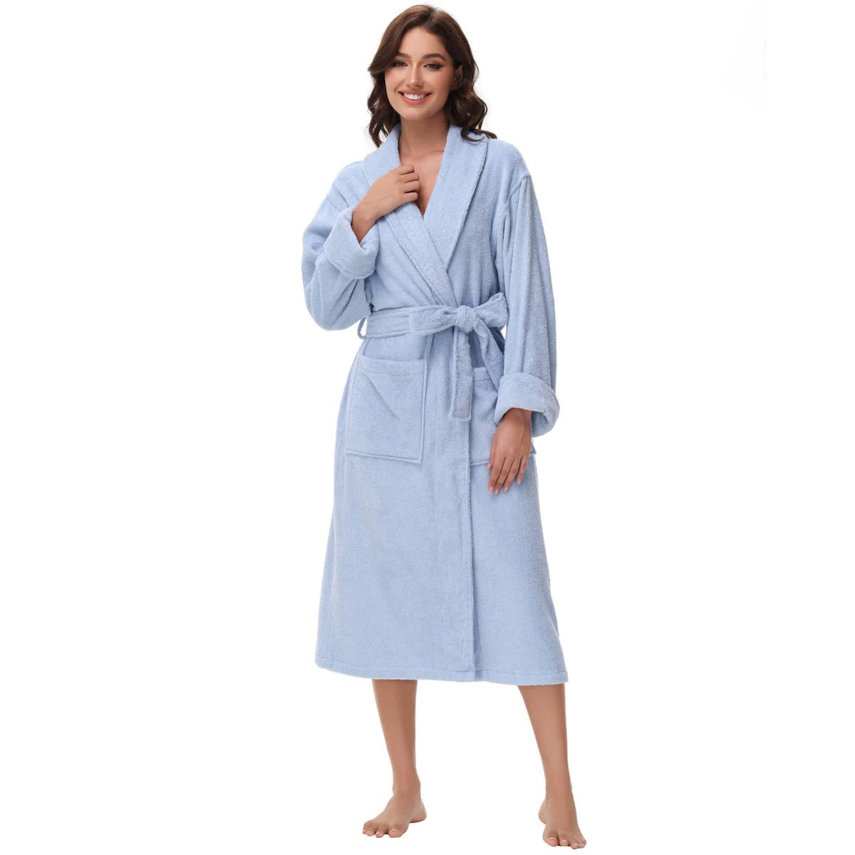 Womens cotton terry bathrobe with Belt and cuff trim