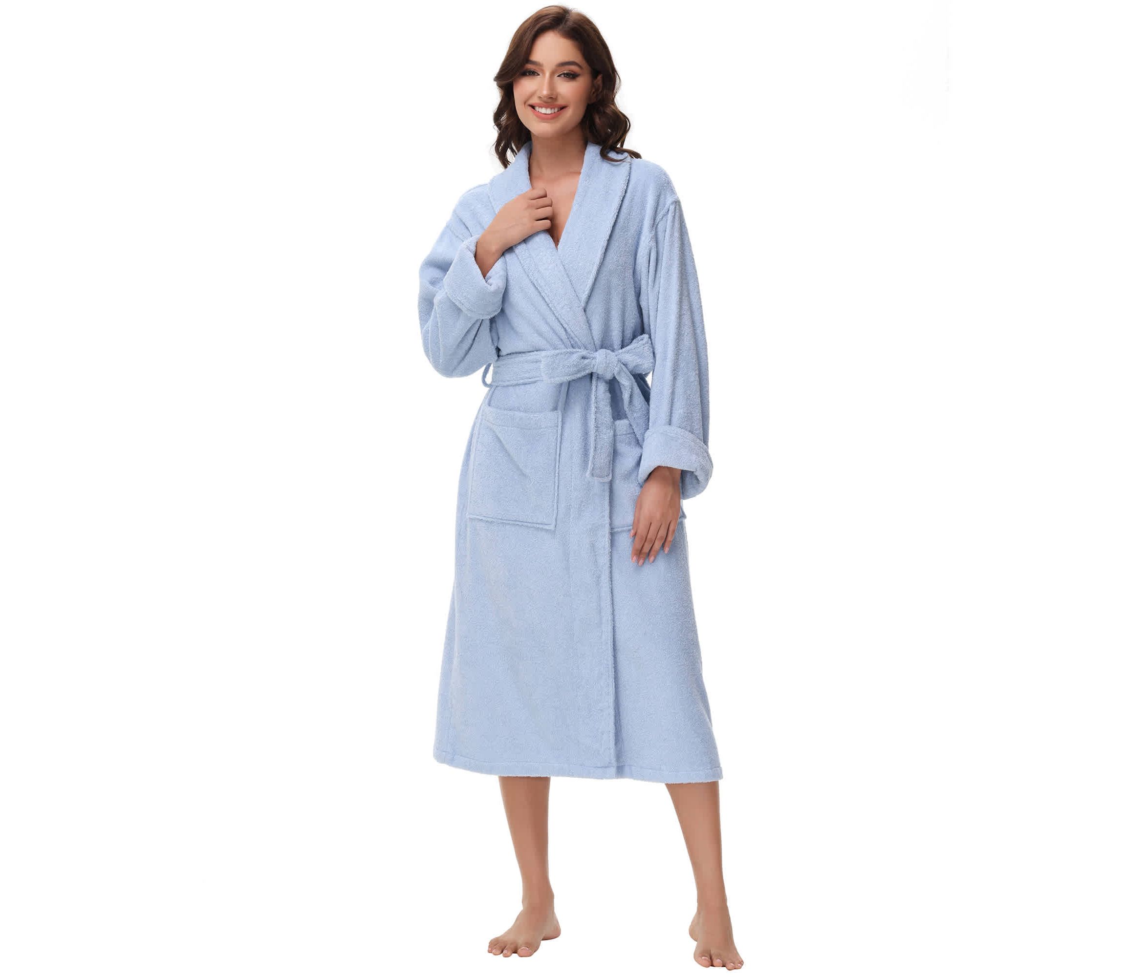 Womens cotton terry bathrobe with Belt and cuff trim