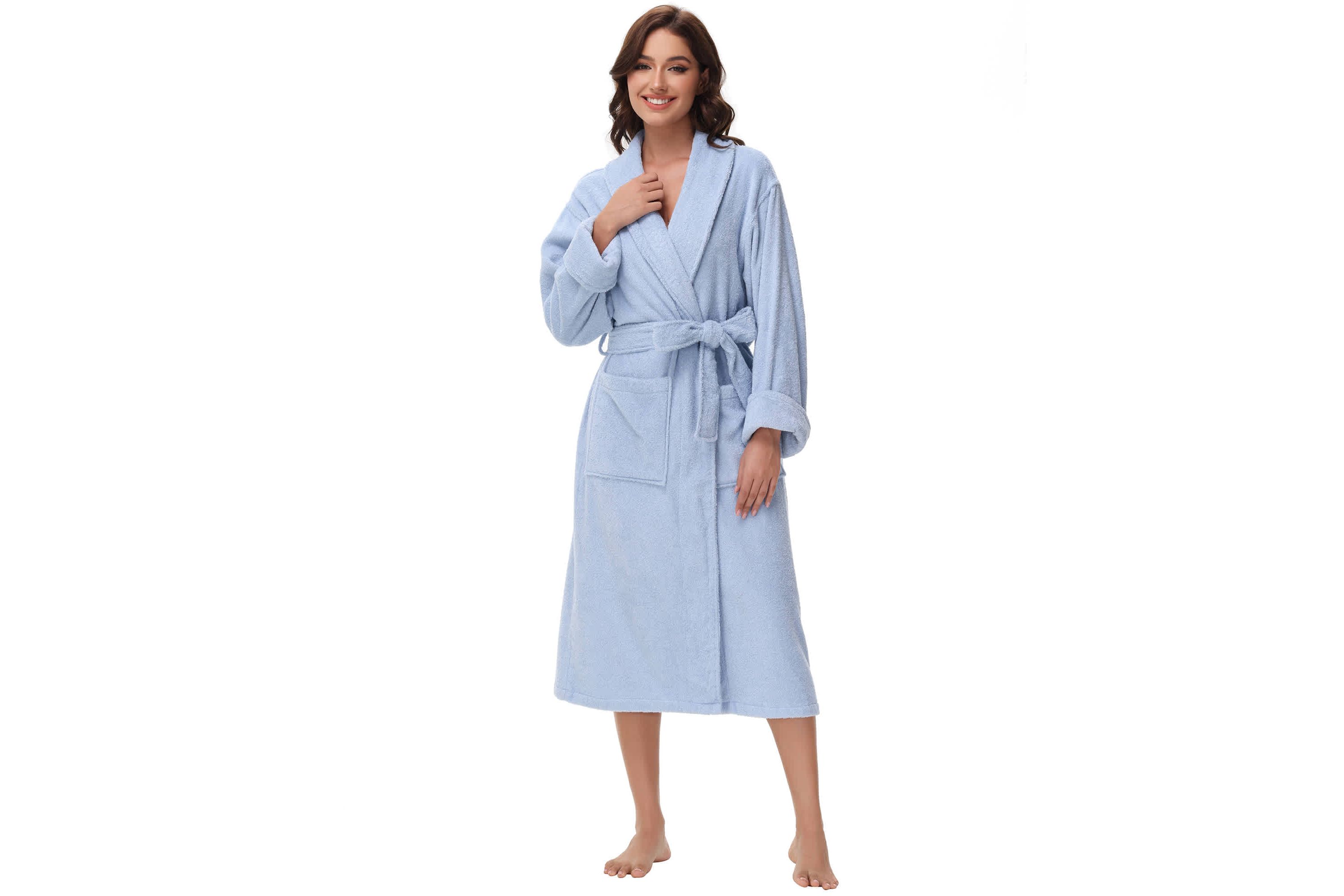 Womens cotton terry bathrobe with Belt and cuff trim