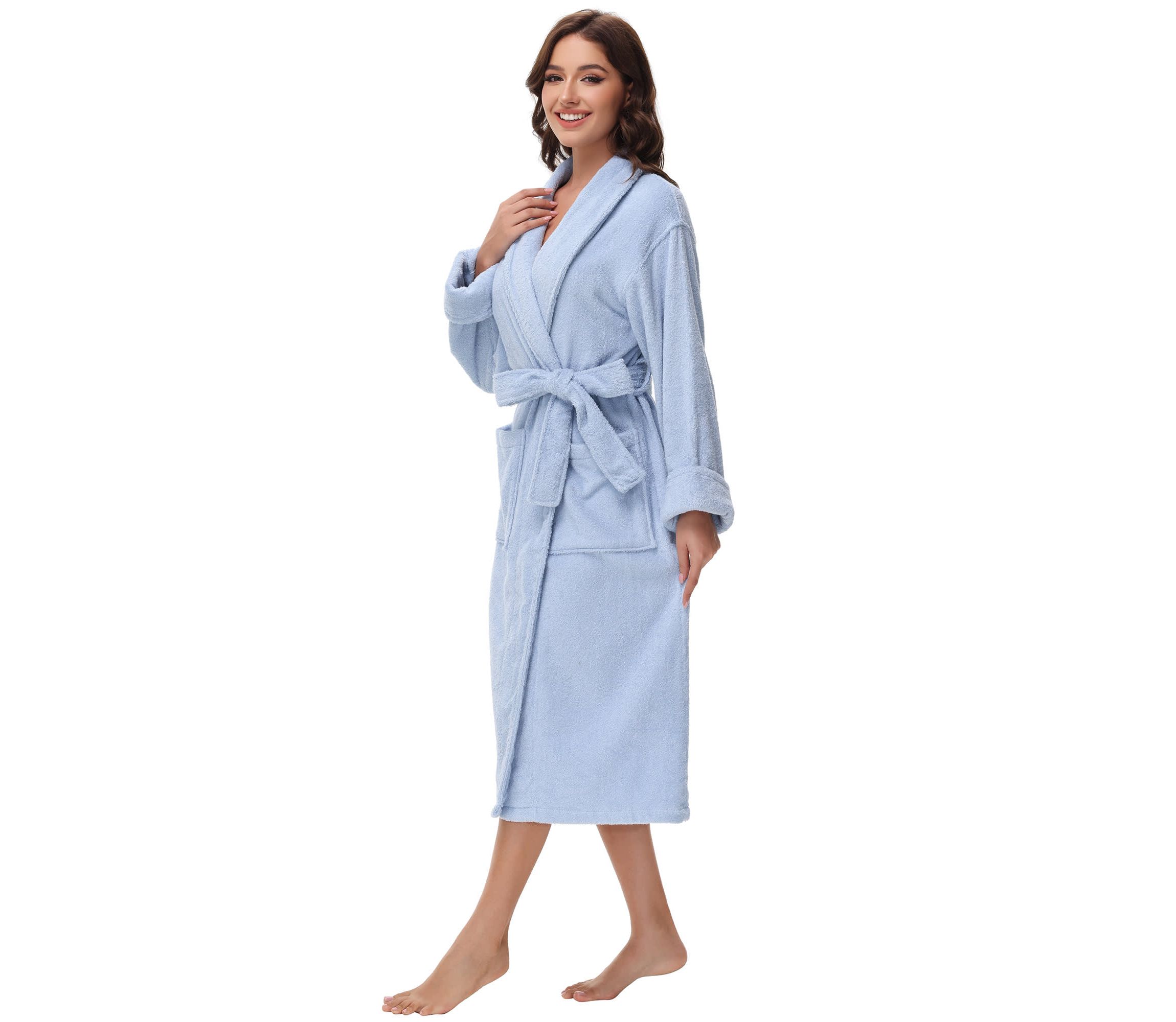 Womens cotton terry bathrobe with Belt and cuff trim