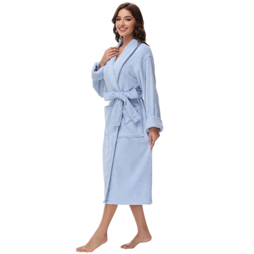 Womens cotton terry bathrobe with Belt and cuff trim