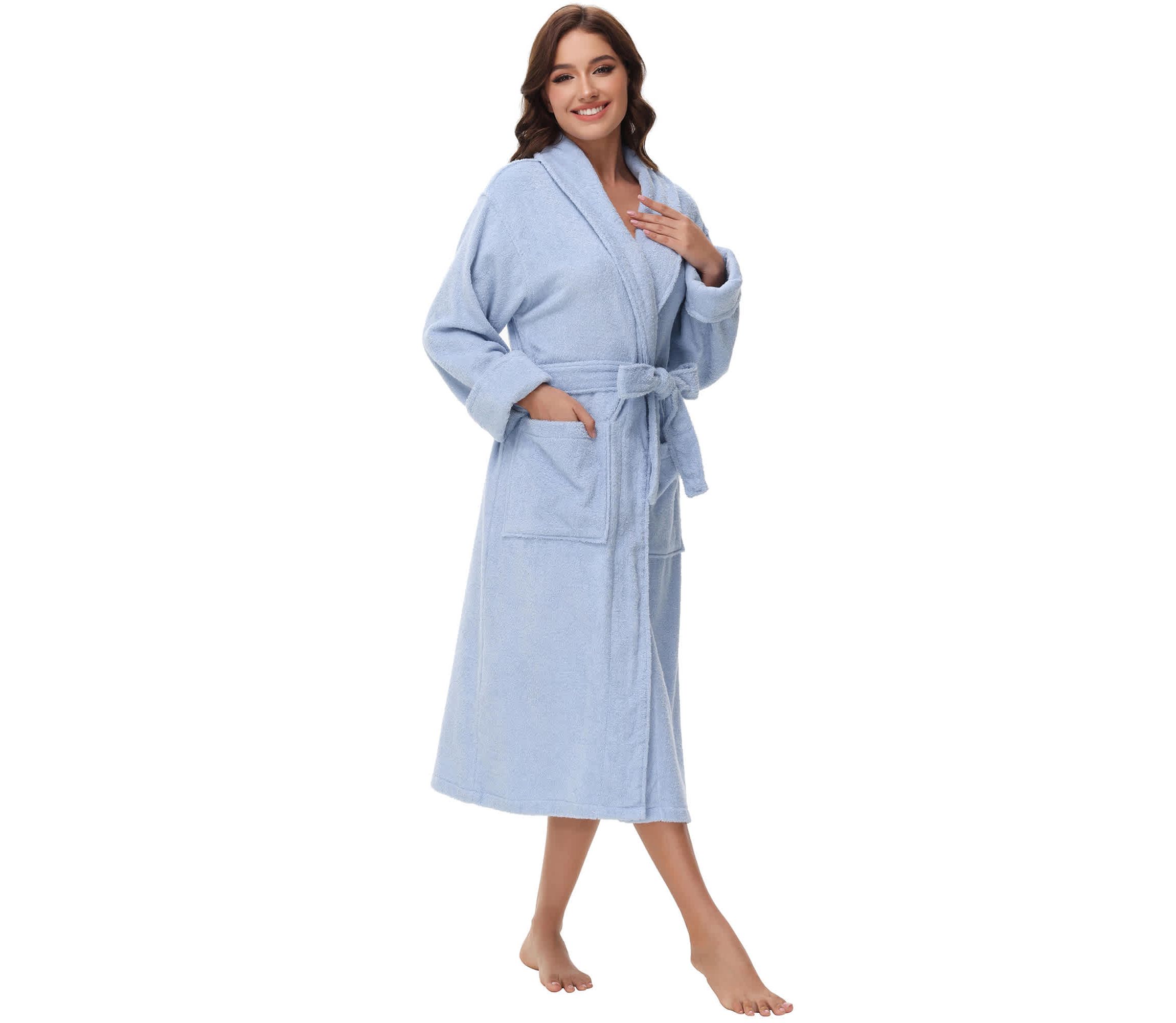 Womens cotton terry bathrobe with Belt and cuff trim