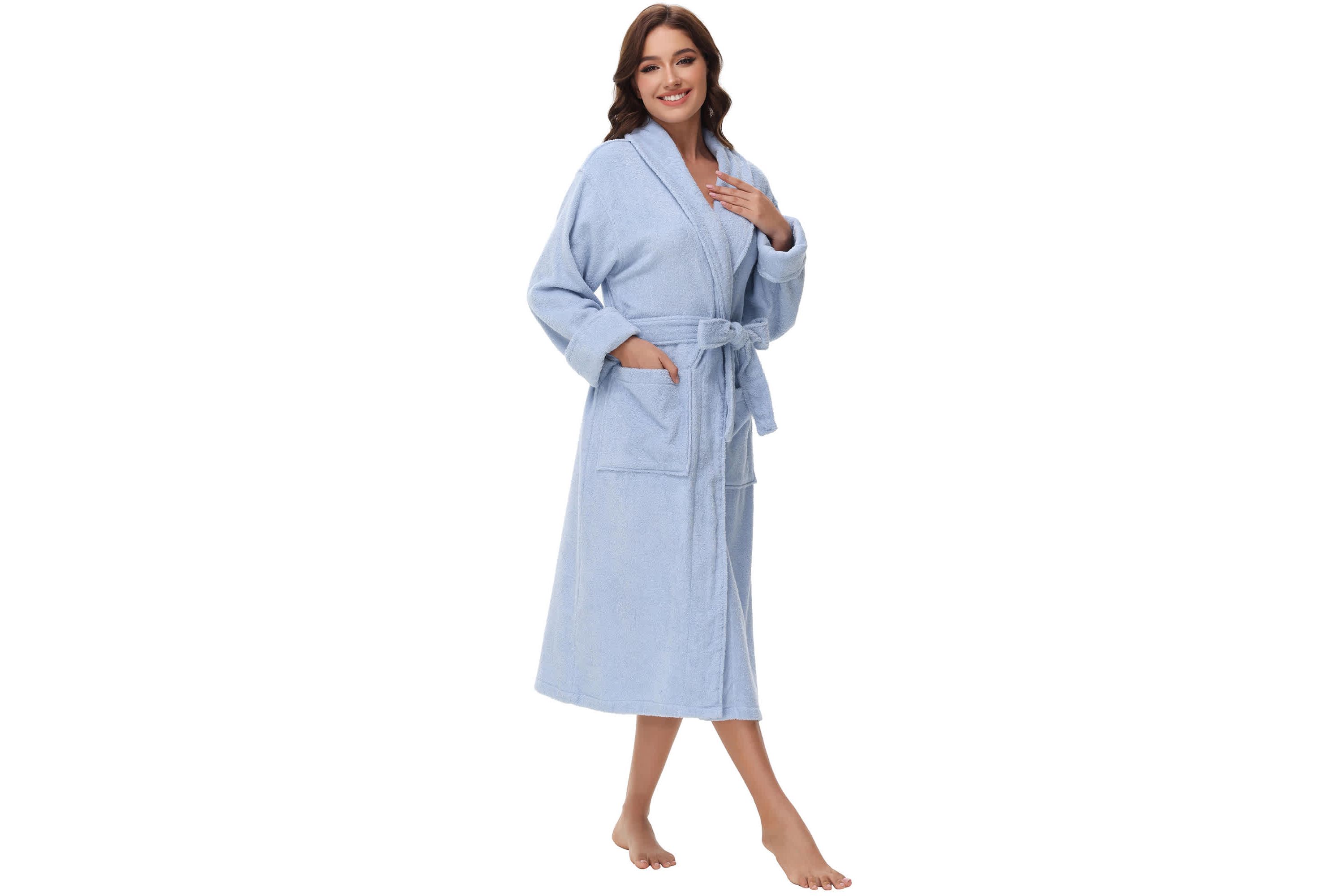 Womens cotton terry bathrobe with Belt and cuff trim