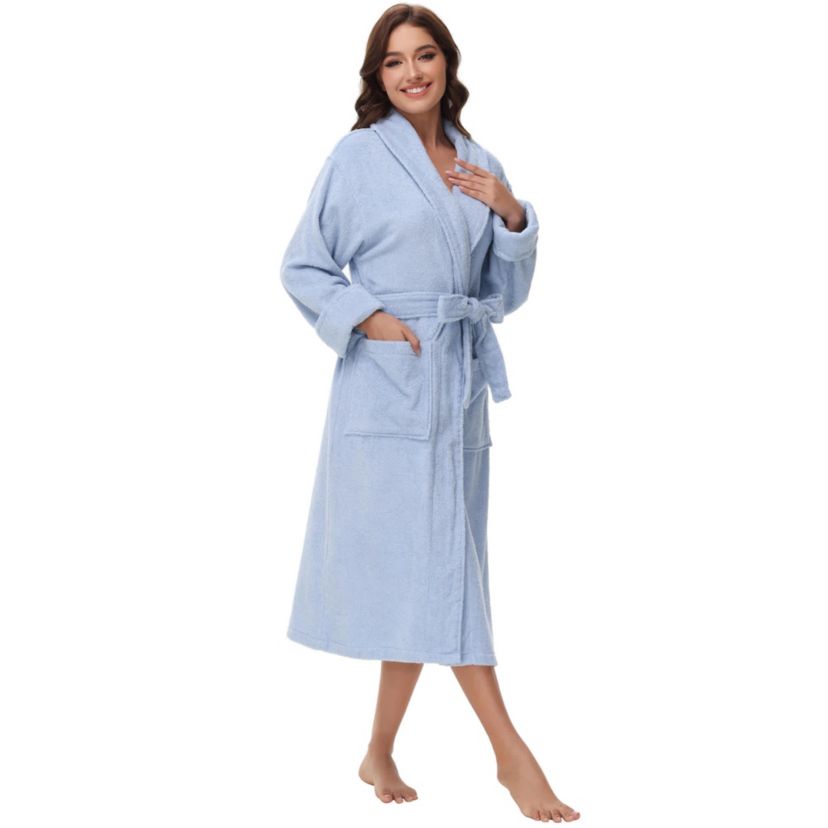 Womens cotton terry bathrobe with Belt and cuff trim
