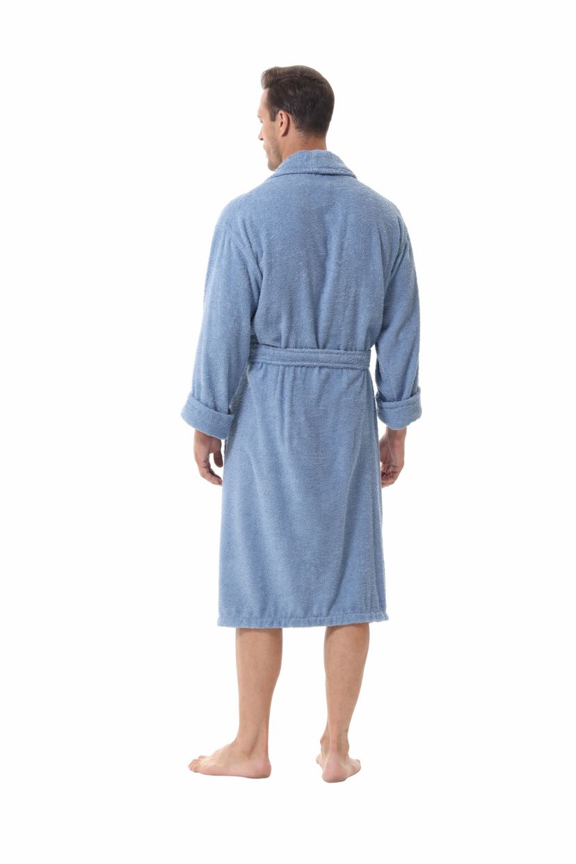 Mens cotton terry bathrobe with Belt and cuff trim