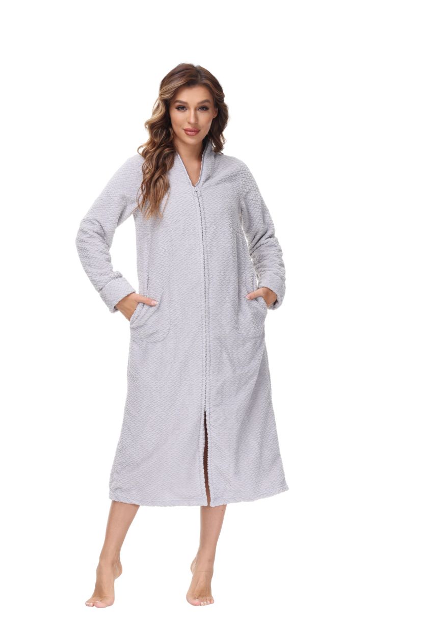 Womens Embossed Plush Front Zipper Robe