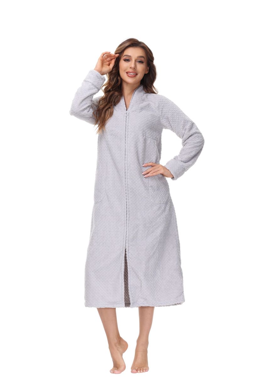Womens Embossed Plush Front Zipper Robe