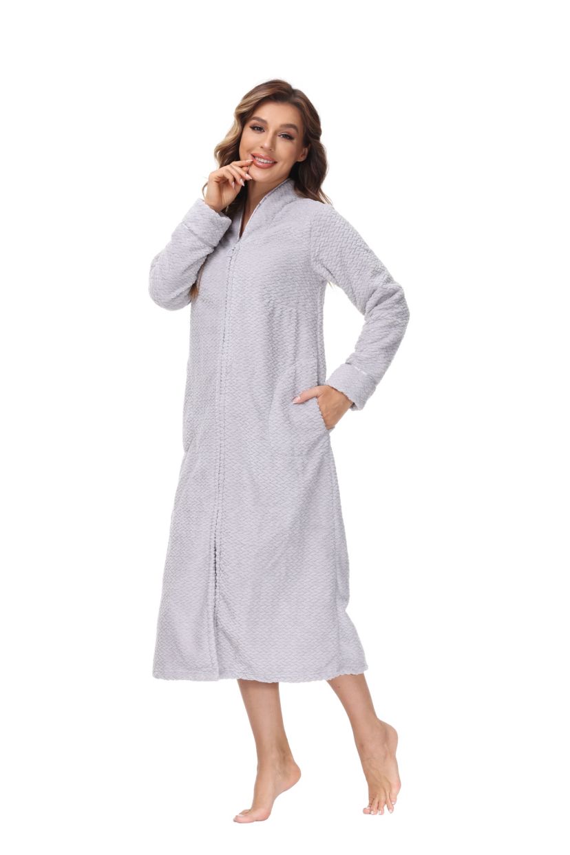 Womens Embossed Plush Front Zipper Robe