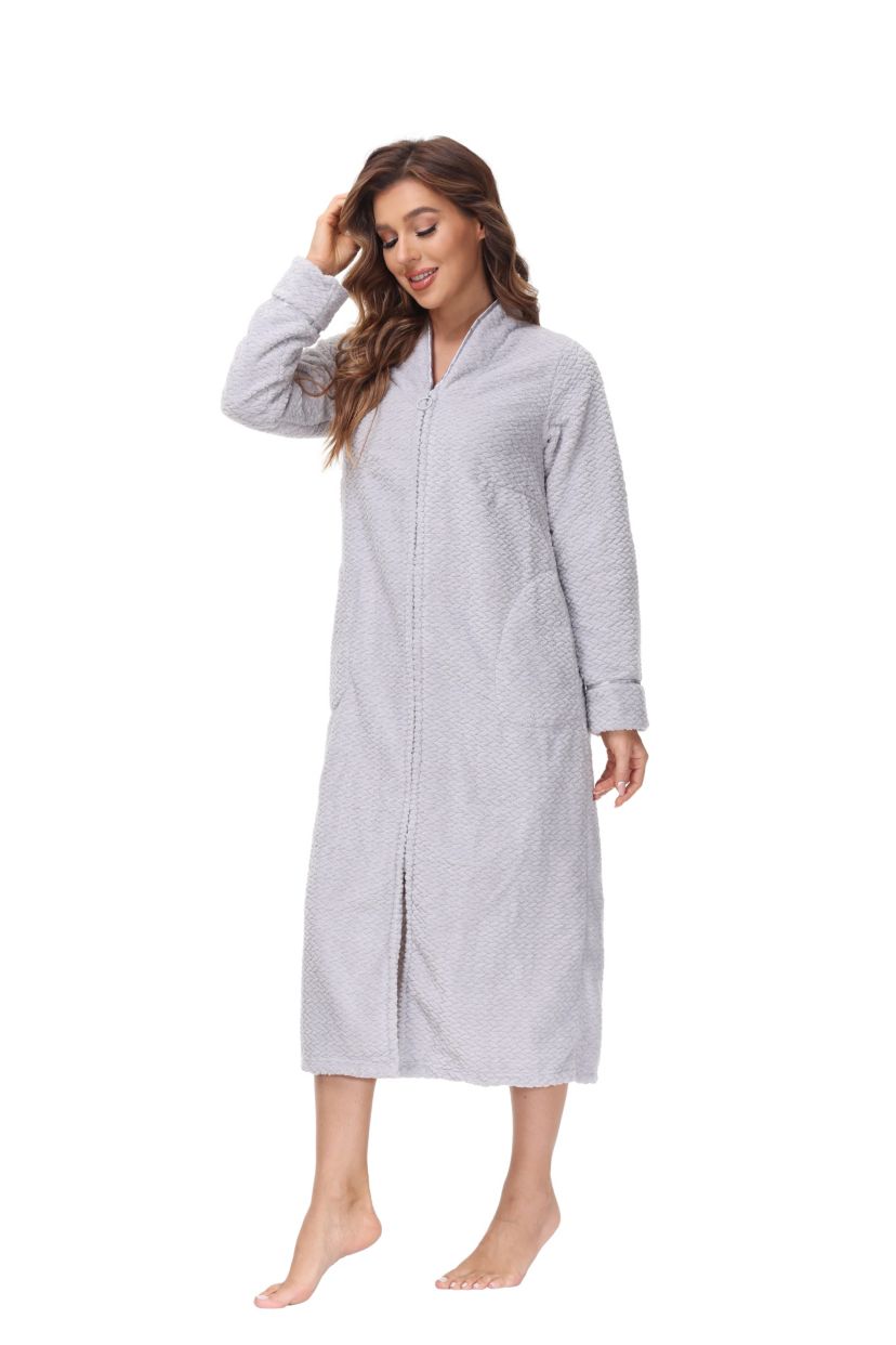 Womens Embossed Plush Front Zipper Robe