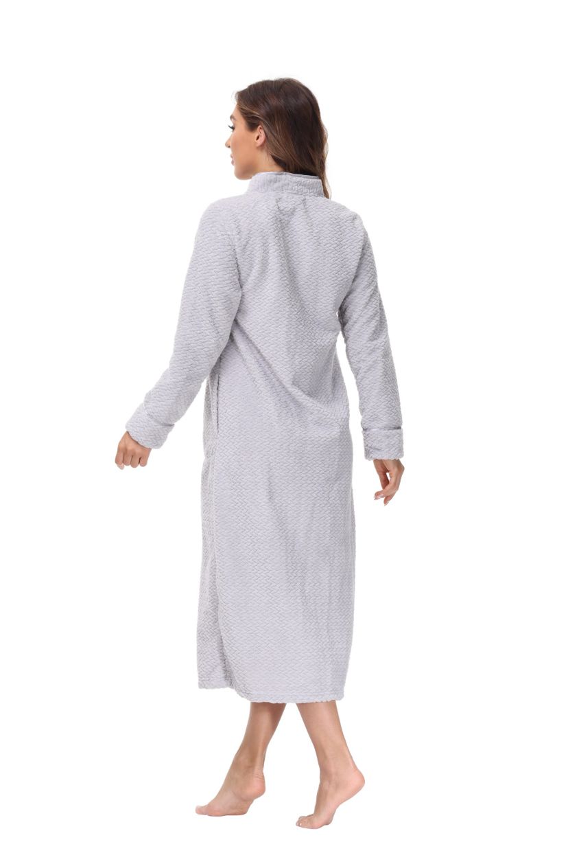 Womens Embossed Plush Front Zipper Robe