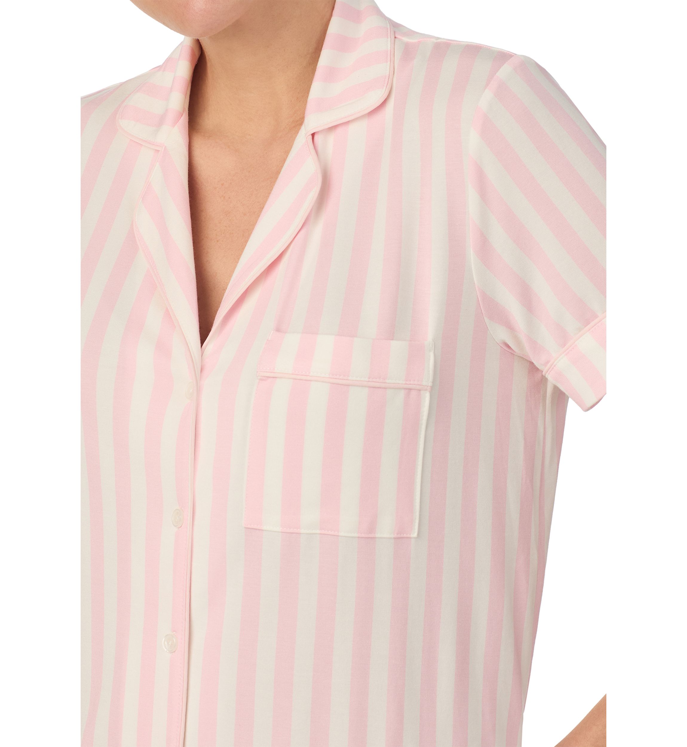 Cropped Stripe Printed Notch Collar Top and Pants Pajama Set