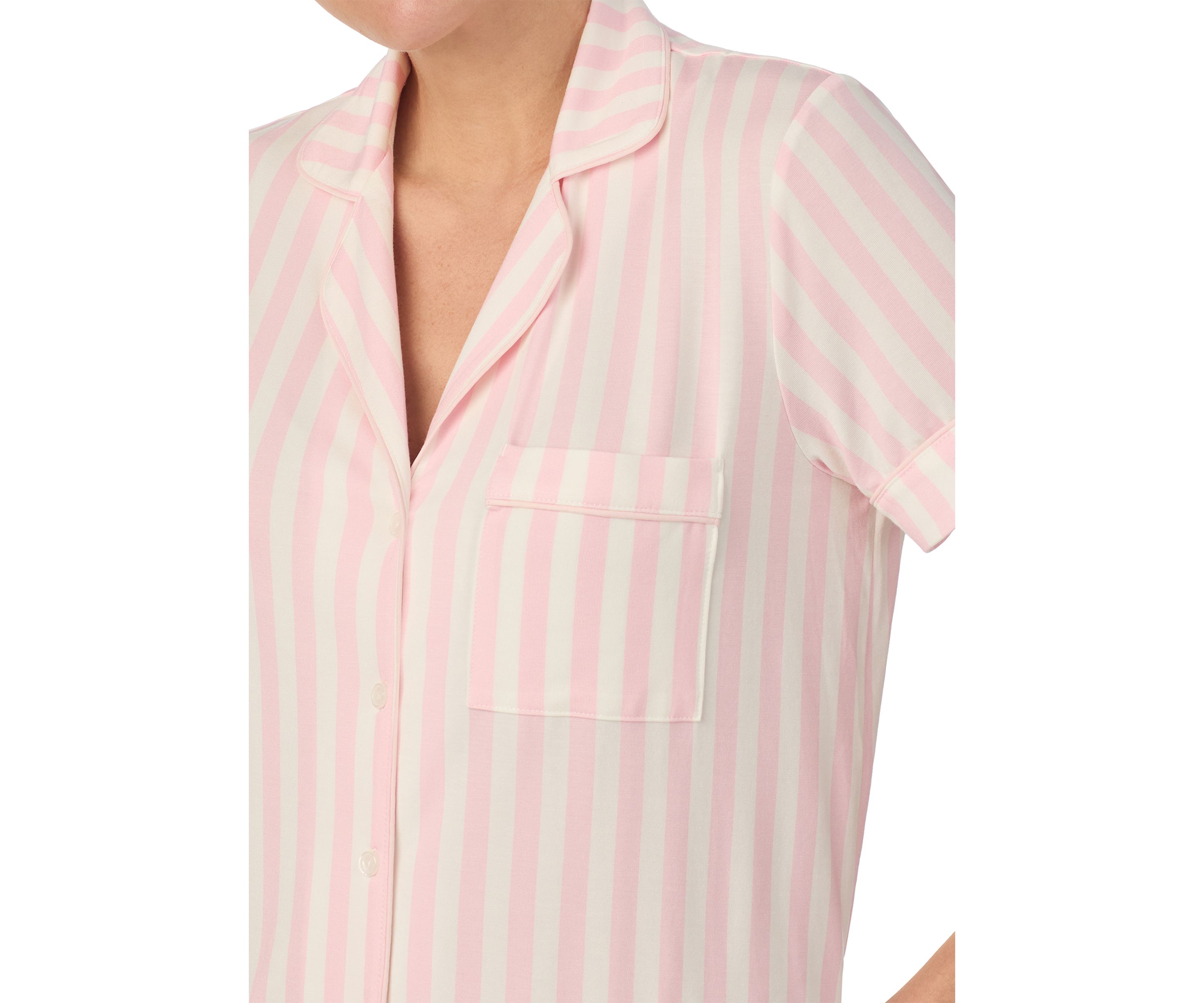 Cropped Stripe Printed Notch Collar Top and Pants Pajama Set