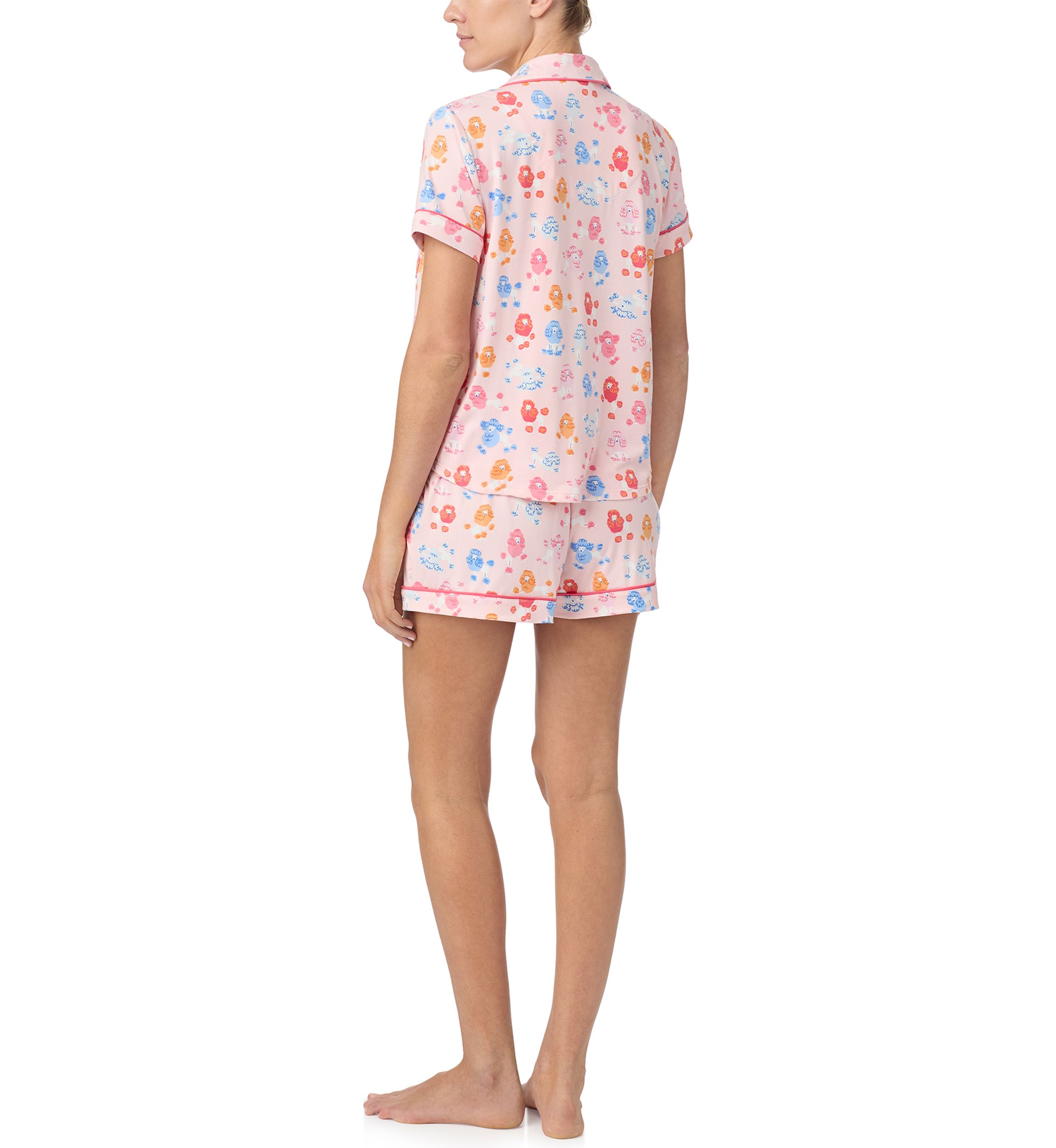Womens Short Sleeve Notch Collar Shirt and Boxer Shorts Pajama Set