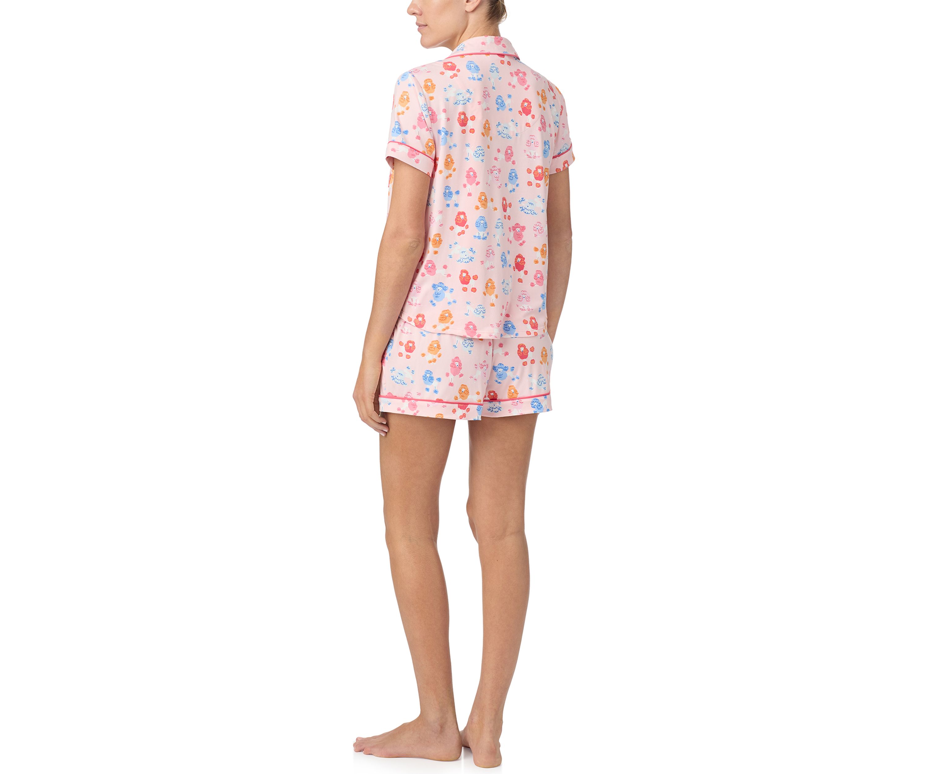 Womens Short Sleeve Notch Collar Shirt and Boxer Shorts Pajama Set
