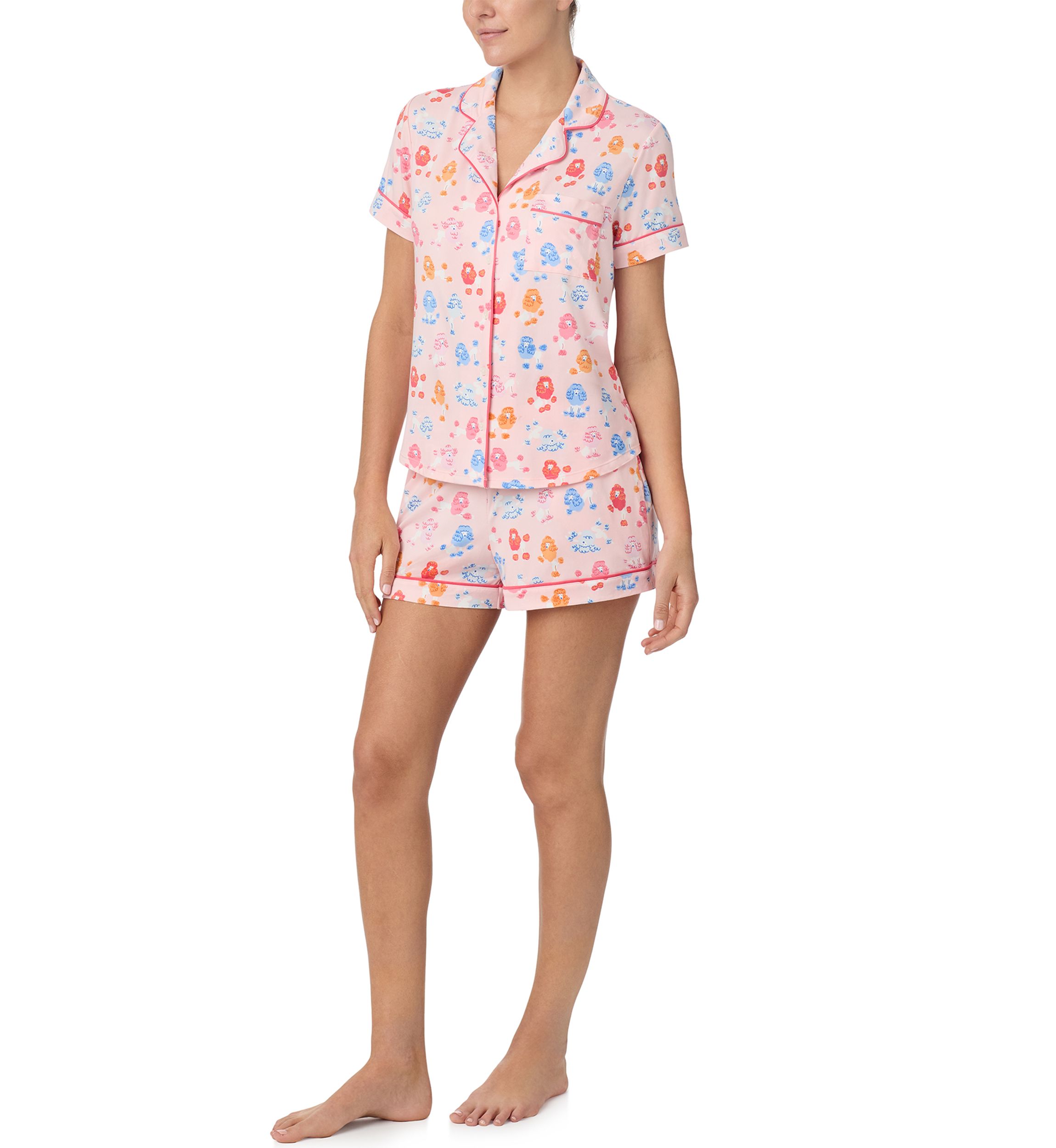 Womens Short Sleeve Notch Collar Shirt and Boxer Shorts Pajama Set