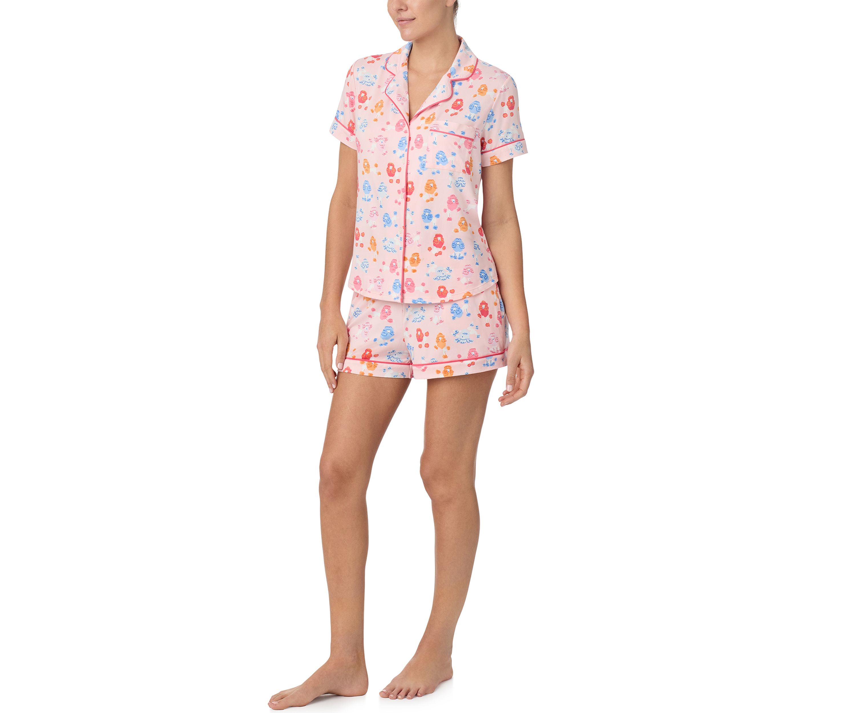 Womens Short Sleeve Notch Collar Shirt and Boxer Shorts Pajama Set