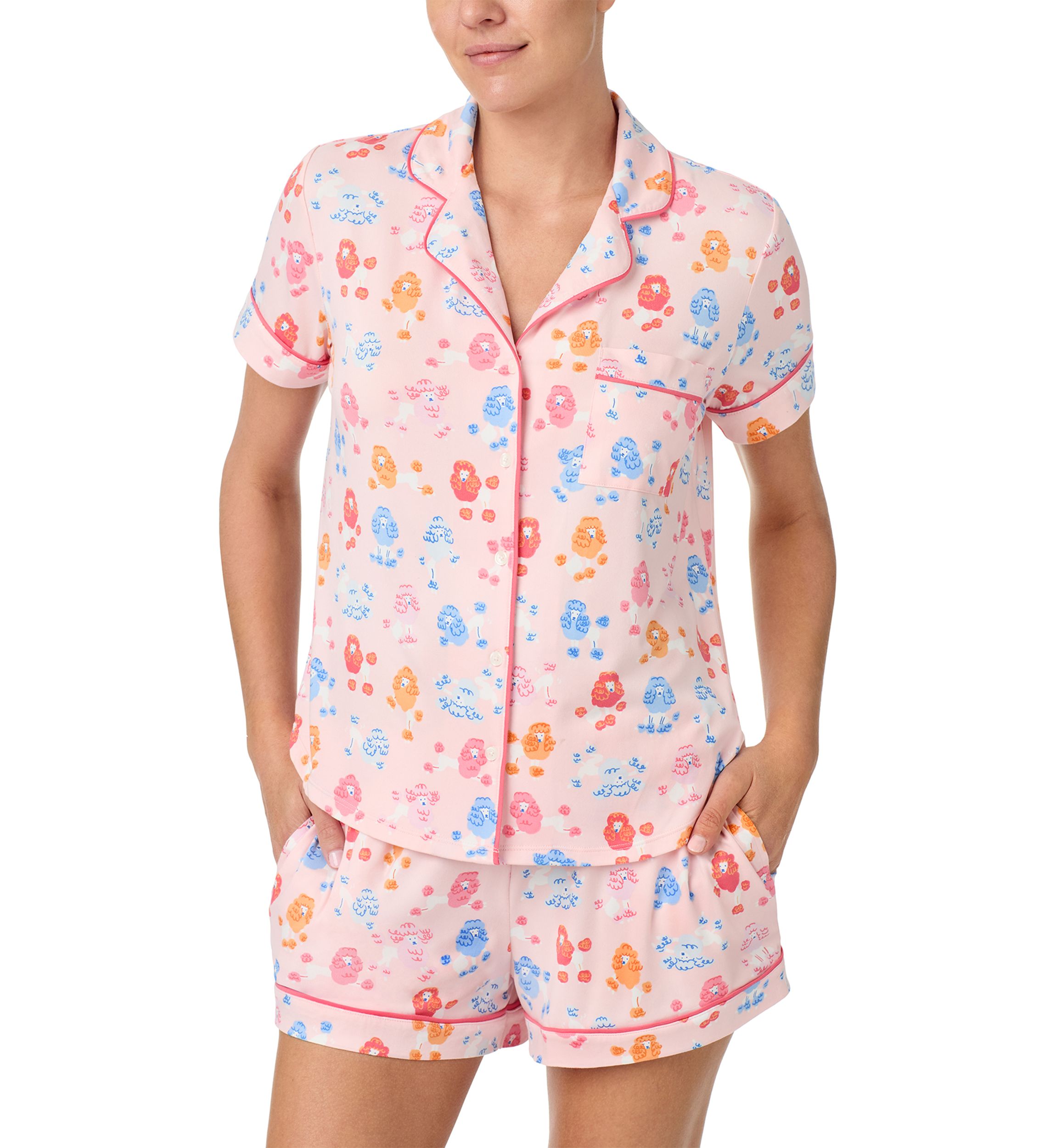 Womens Short Sleeve Notch Collar Shirt and Boxer Shorts Pajama Set