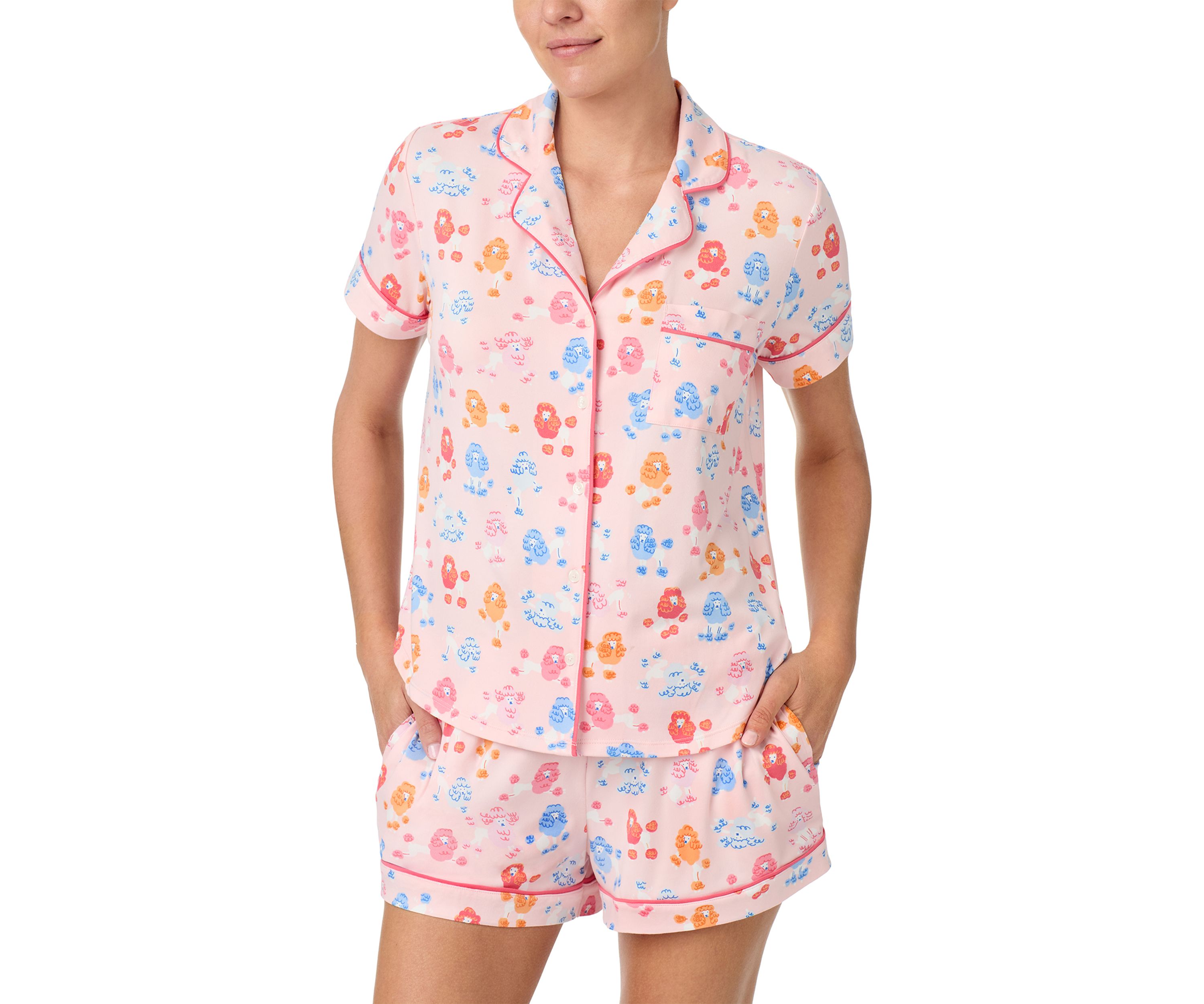 Womens Short Sleeve Notch Collar Shirt and Boxer Shorts Pajama Set