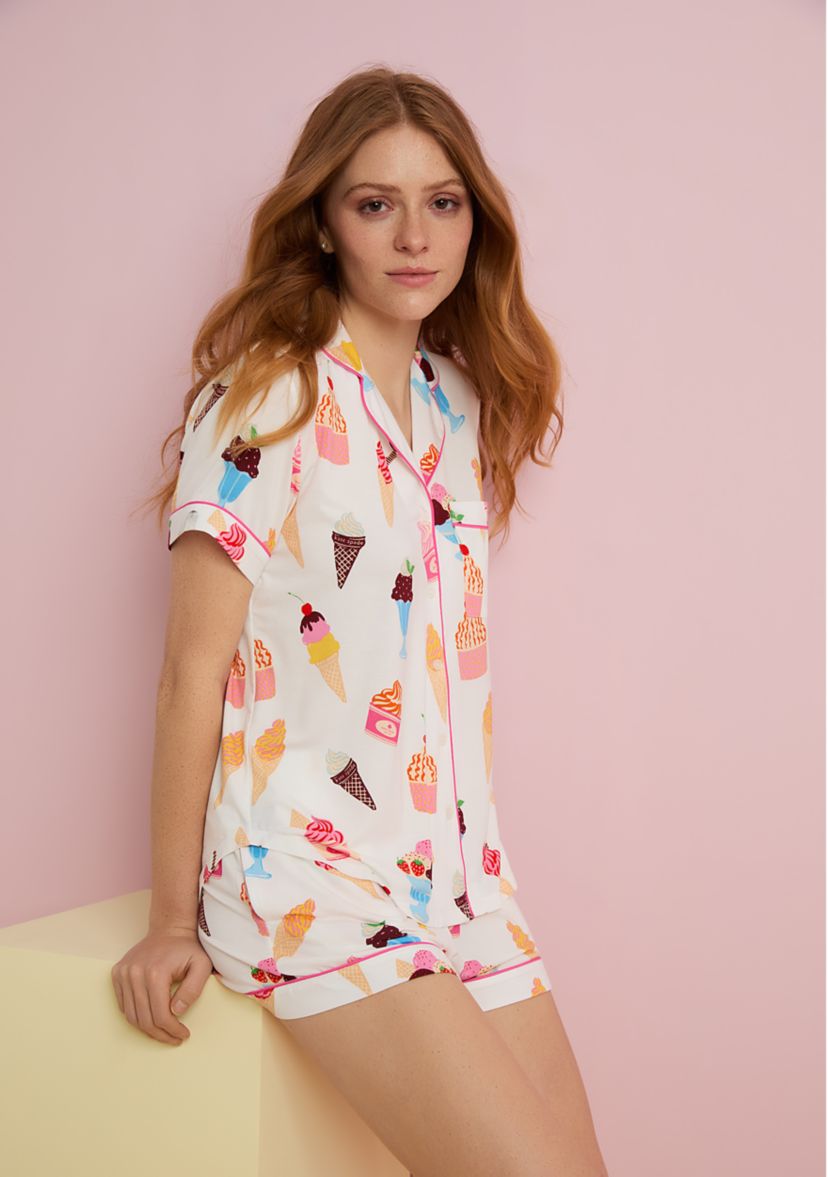 Womens Short Sleeve Boxer Pajama Set