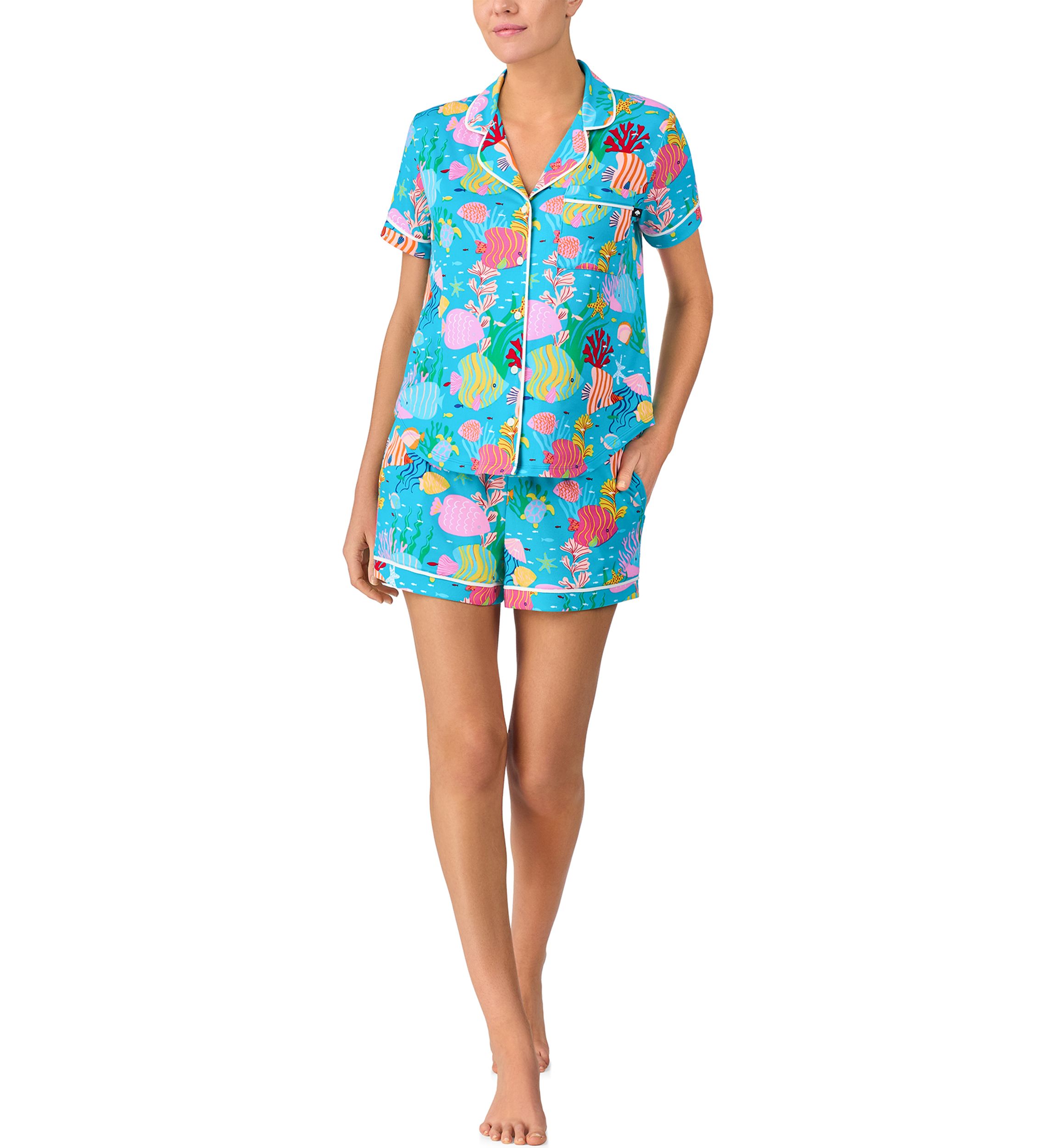 Short Sleeve Shorts Notch Pajama Set