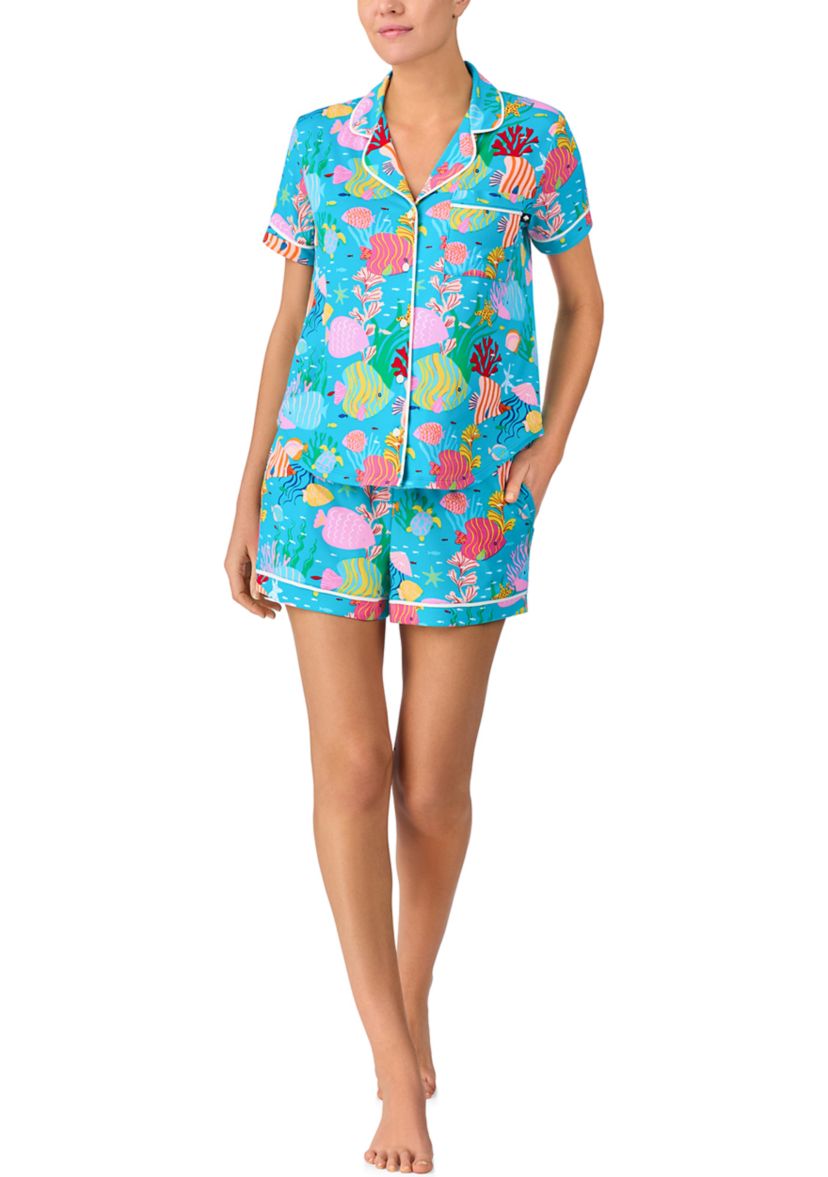 Short Sleeve Shorts Notch Pajama Set