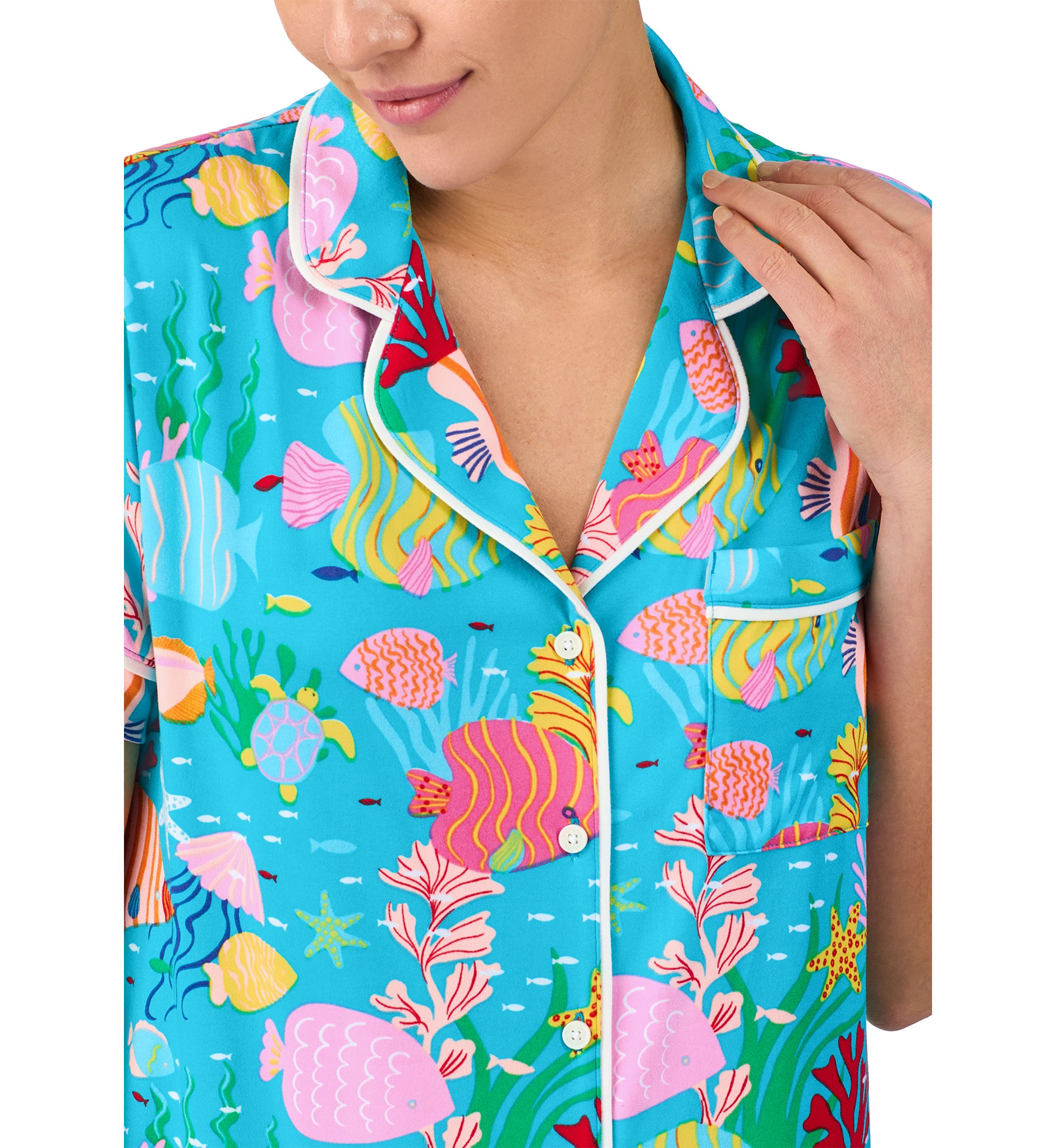 Short Sleeve Shorts Notch Pajama Set