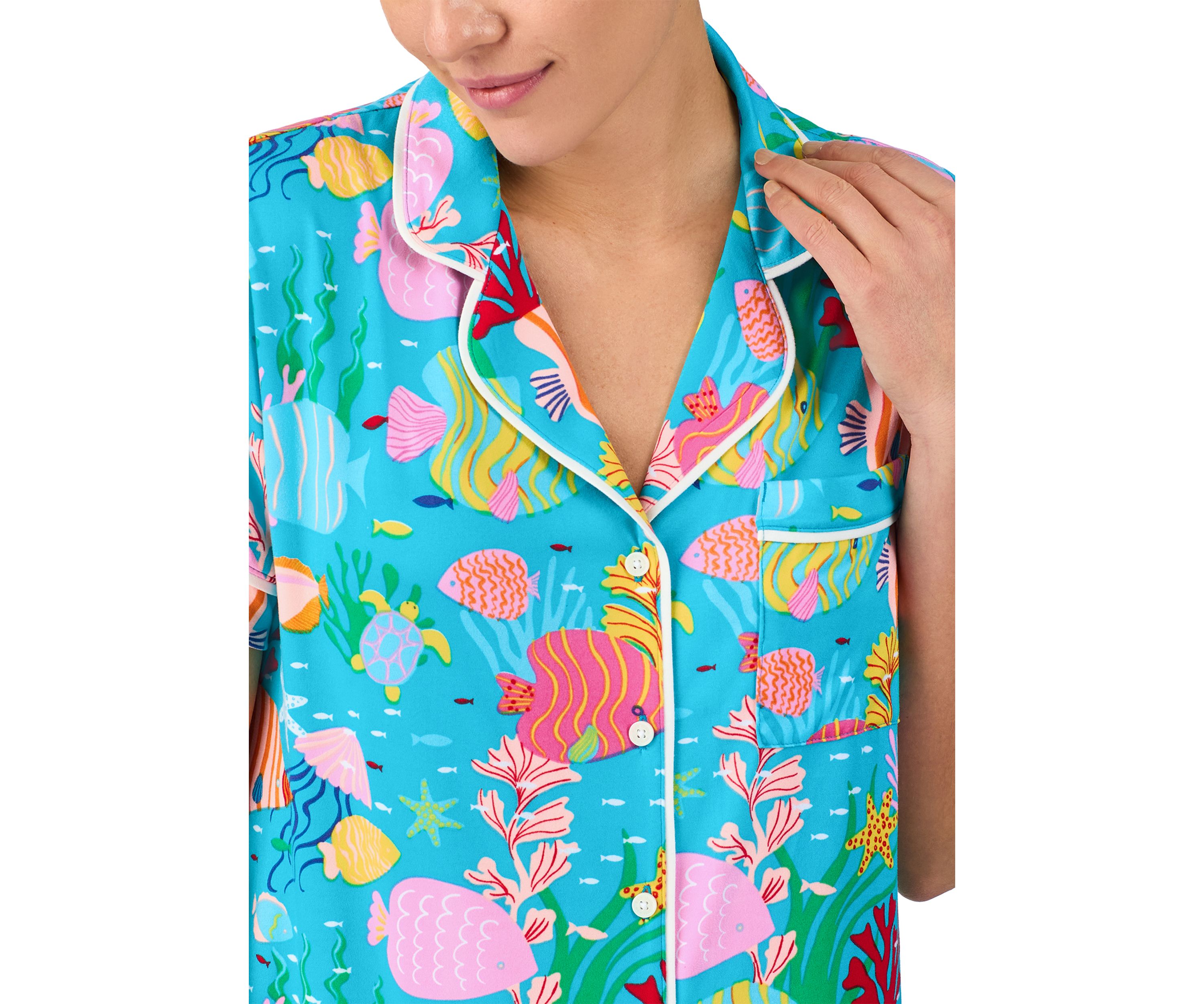 Short Sleeve Shorts Notch Pajama Set