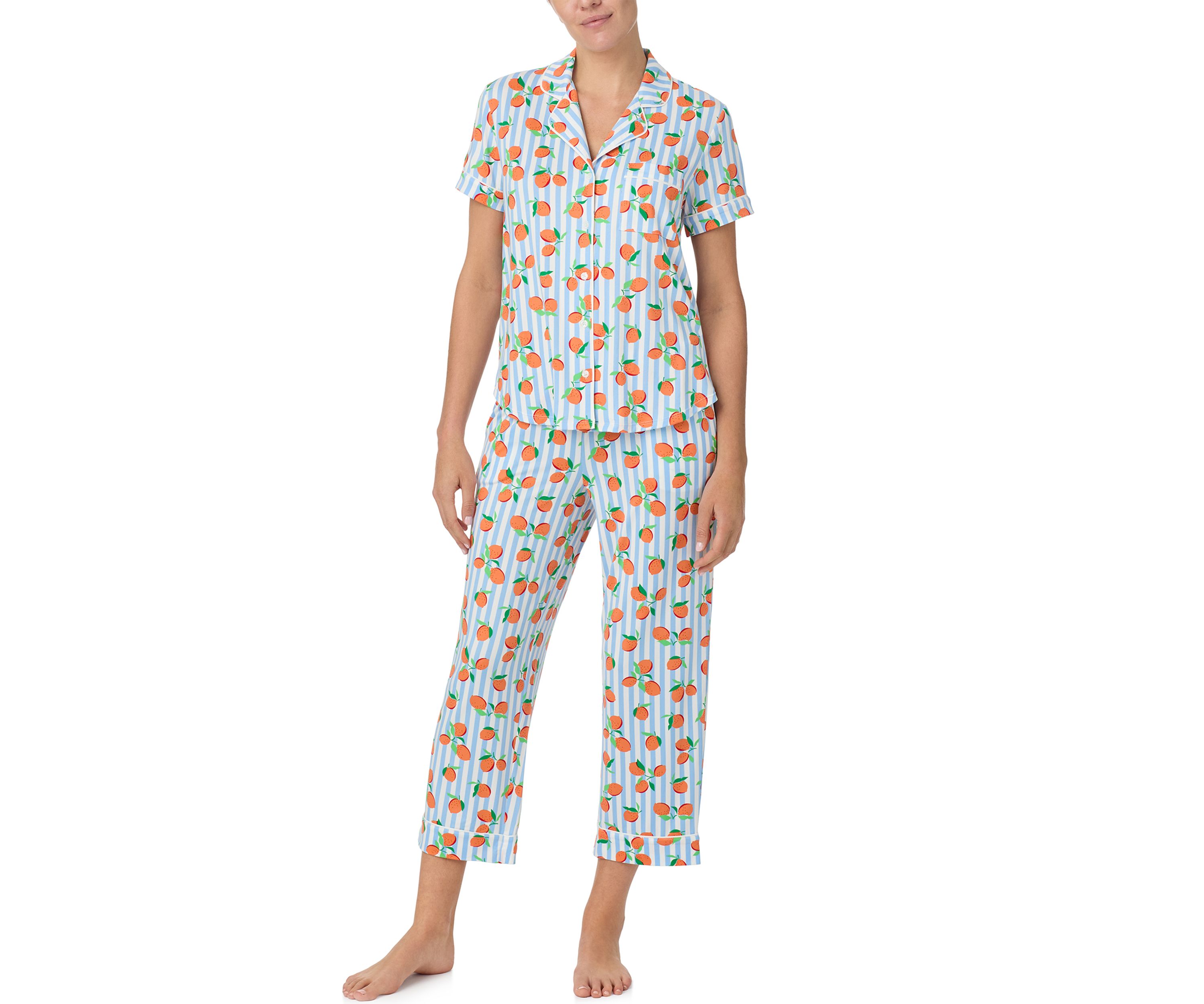Womens Short Sleeve Crop Notch Pajama Set