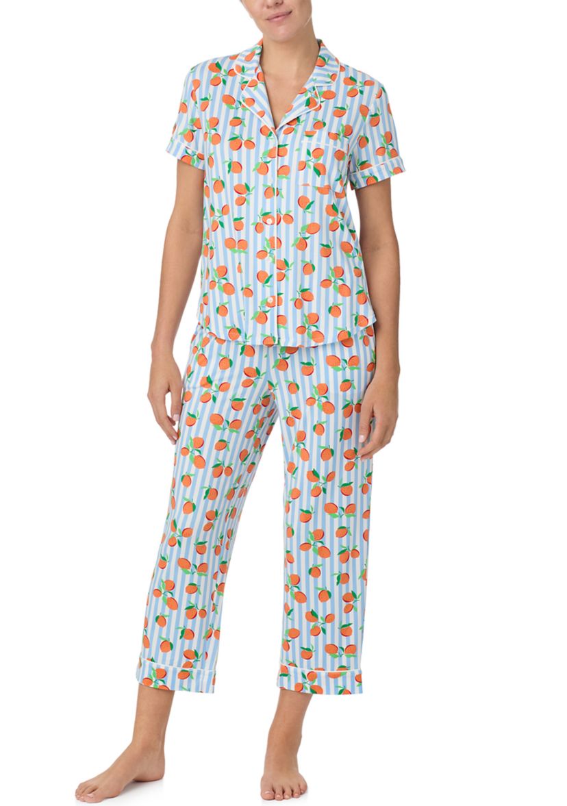 Womens Short Sleeve Crop Notch Pajama Set
