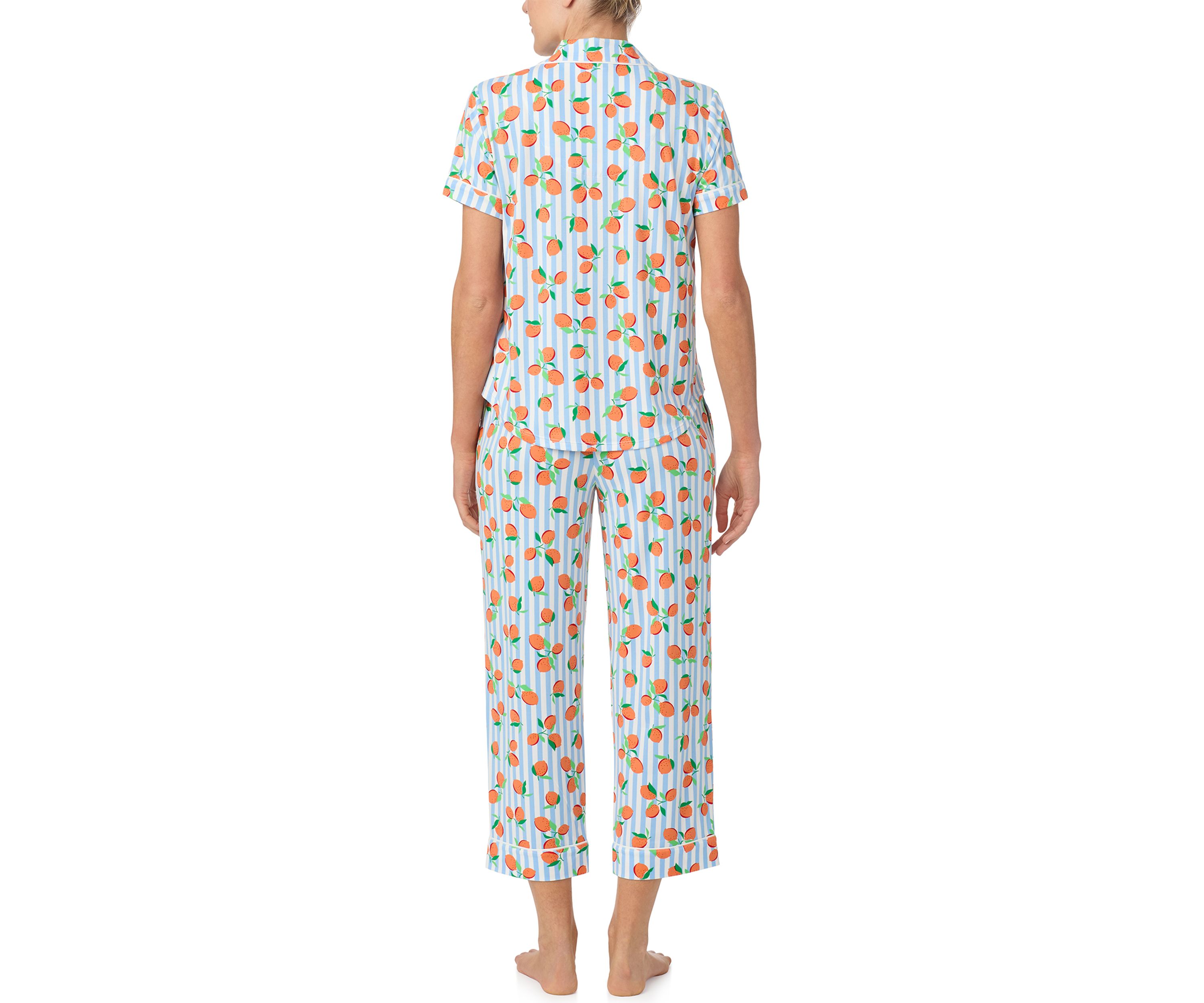 Womens Short Sleeve Crop Notch Pajama Set