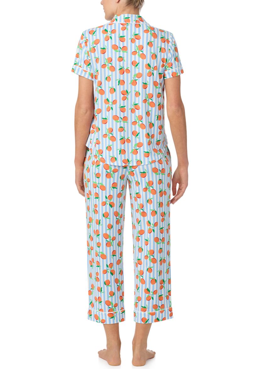 Womens Short Sleeve Crop Notch Pajama Set