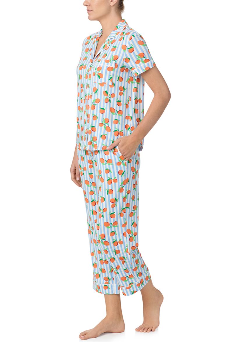 Womens Short Sleeve Crop Notch Pajama Set