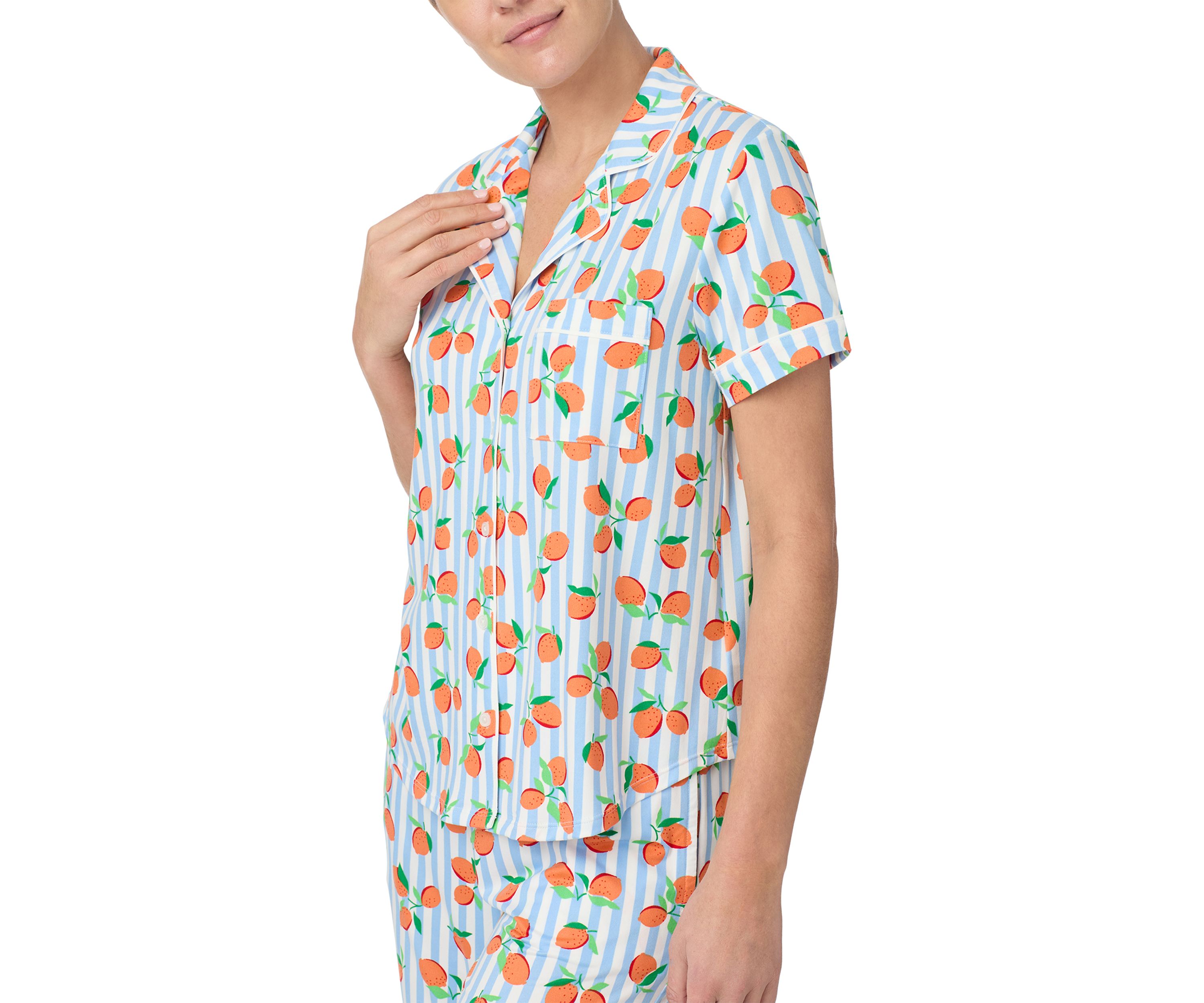 Womens Short Sleeve Crop Notch Pajama Set