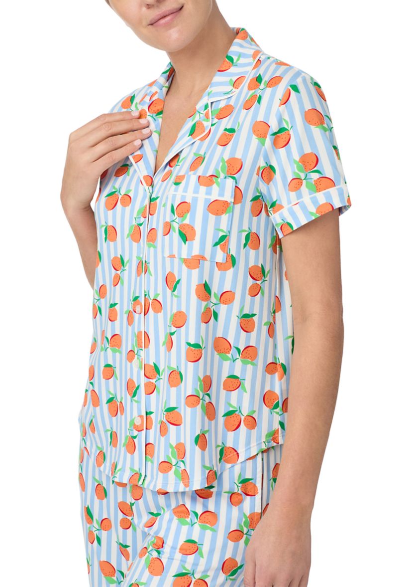 Womens Short Sleeve Crop Notch Pajama Set