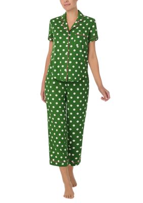 kate spade new york Women's Cropped Dot Printed Notch Collar Top and Pants Pajama Set, Medium -  0196194414027
