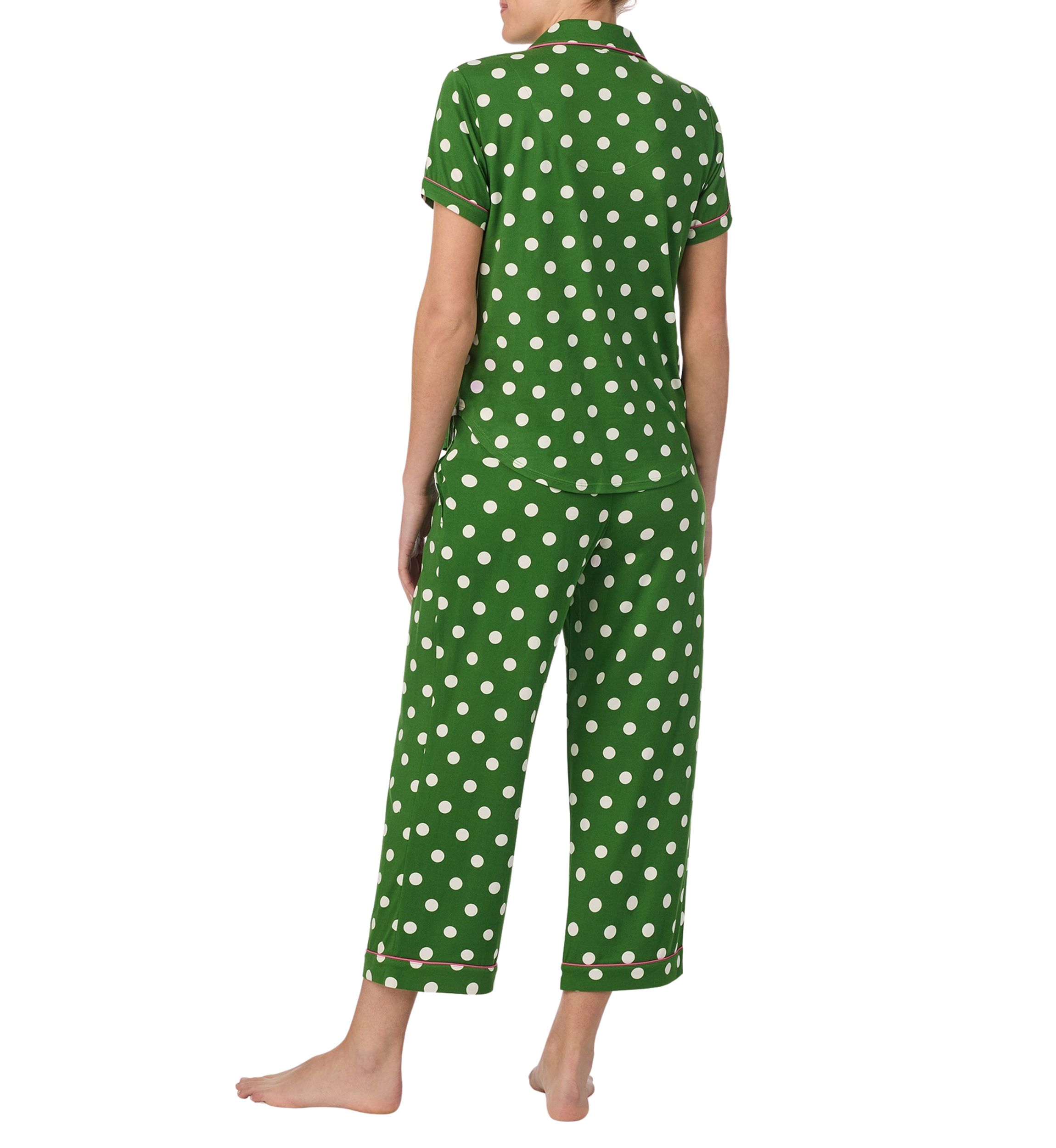 Cropped Dot Printed Notch Collar Top and Pants Pajama Set