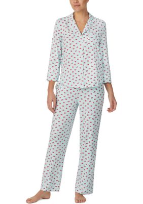 Women's Jersey 3/4 Sleeve Notch Collar Printed Pajama Set