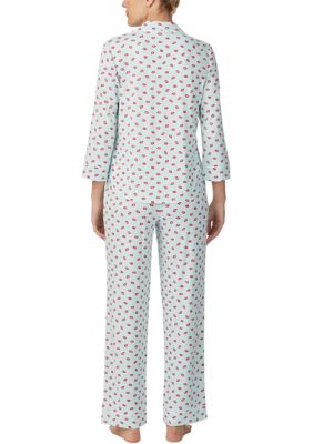 Women's Jersey 3/4 Sleeve Notch Collar Printed Pajama Set