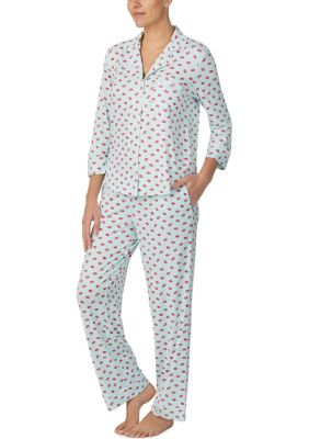 Women's Jersey 3/4 Sleeve Notch Collar Printed Pajama Set