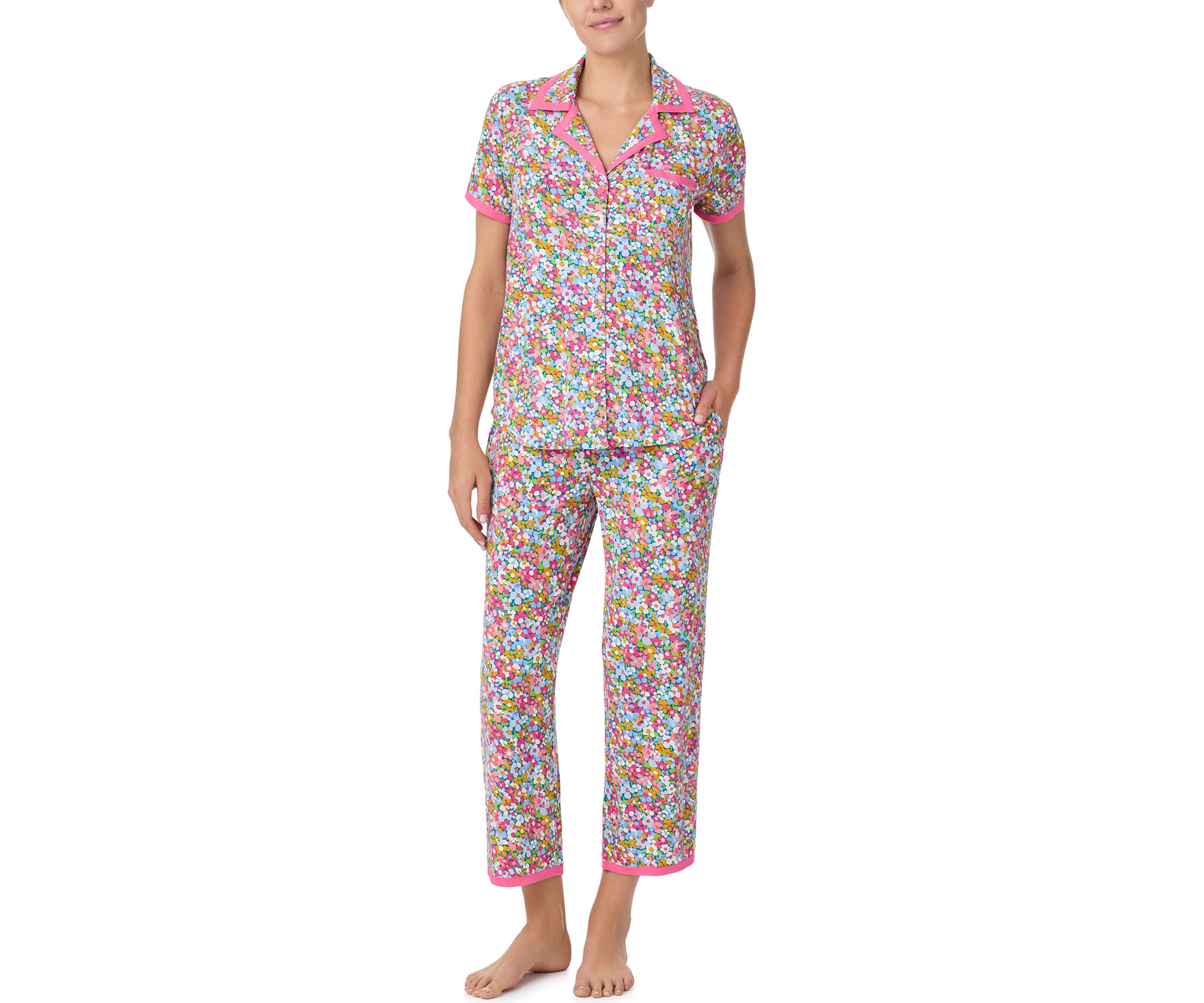 Womens Short Sleeve Crop Notch Pajama Set