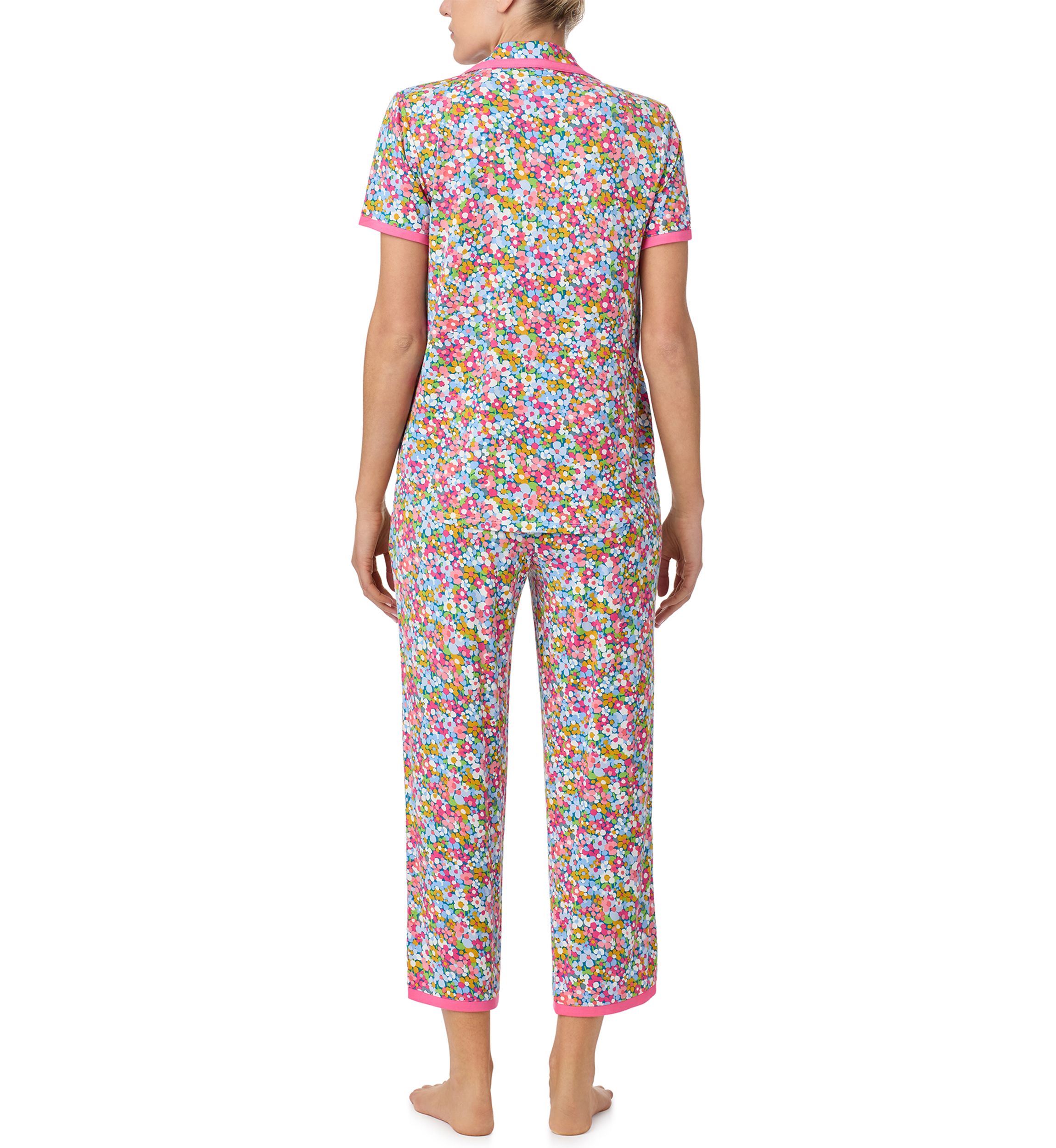 Womens Short Sleeve Crop Notch Pajama Set
