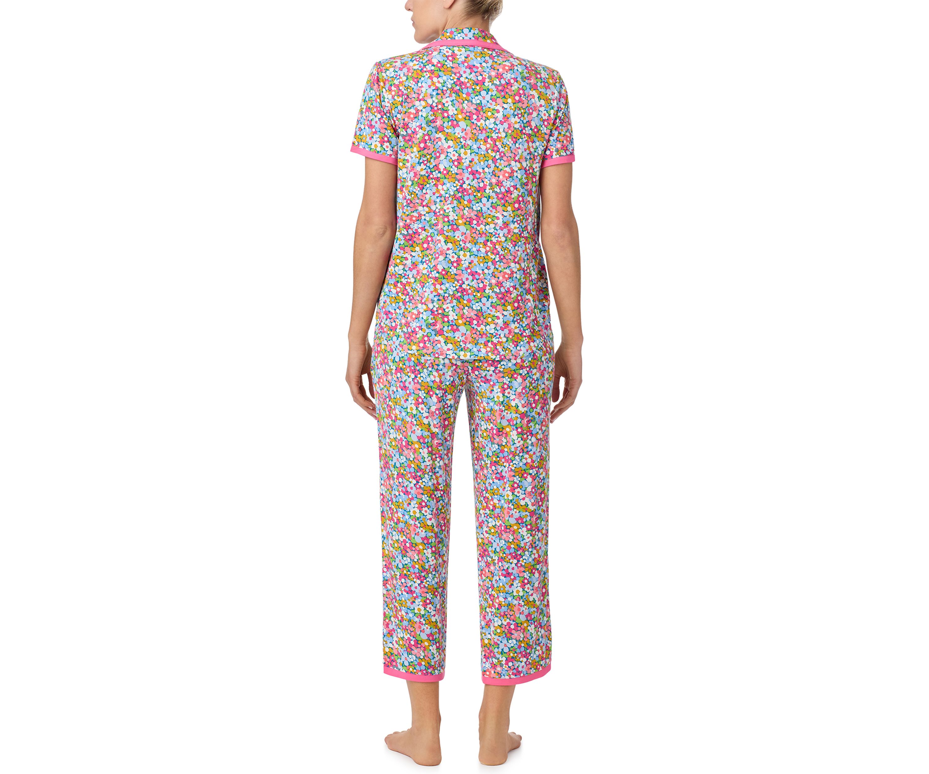 Womens Short Sleeve Crop Notch Pajama Set