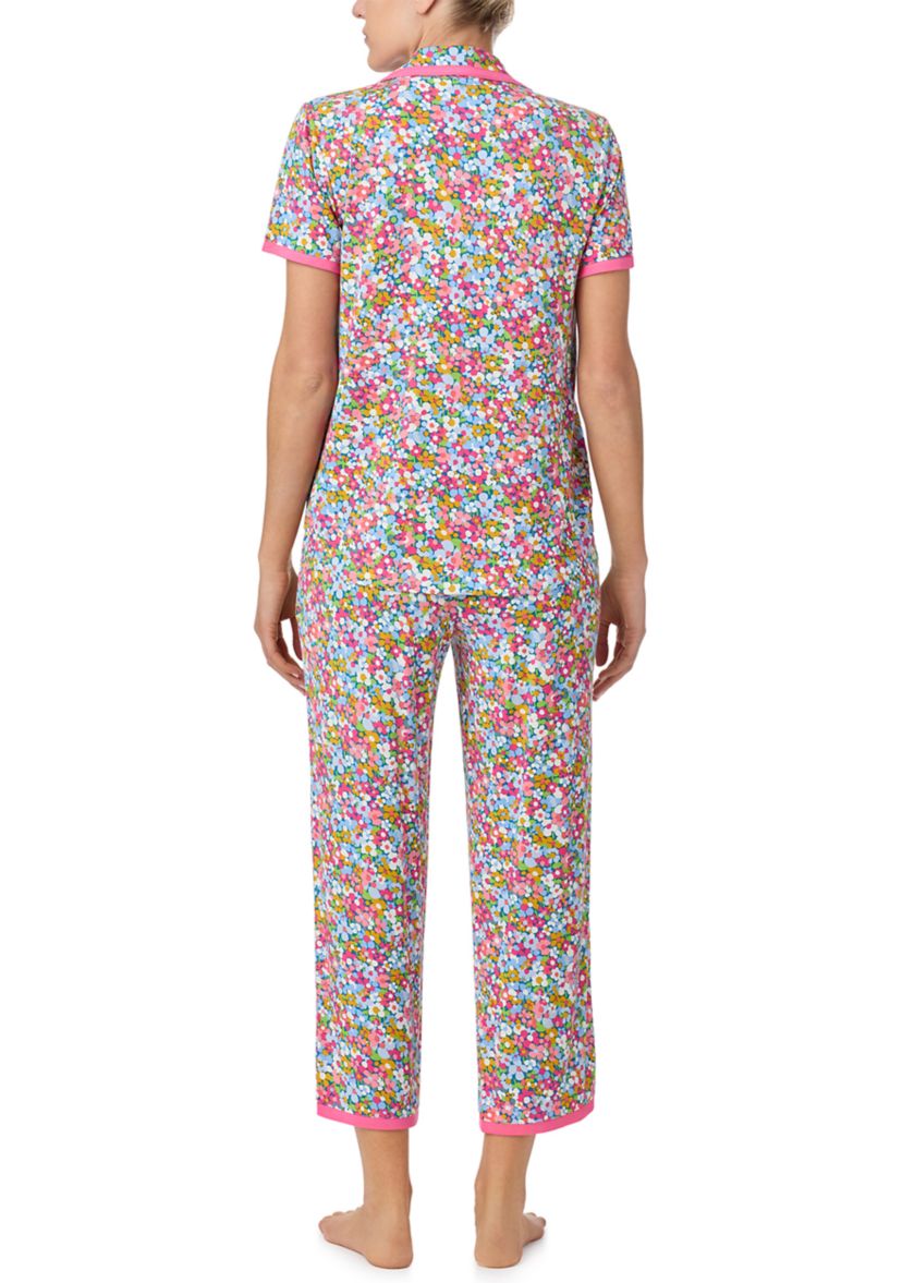 Womens Short Sleeve Crop Notch Pajama Set