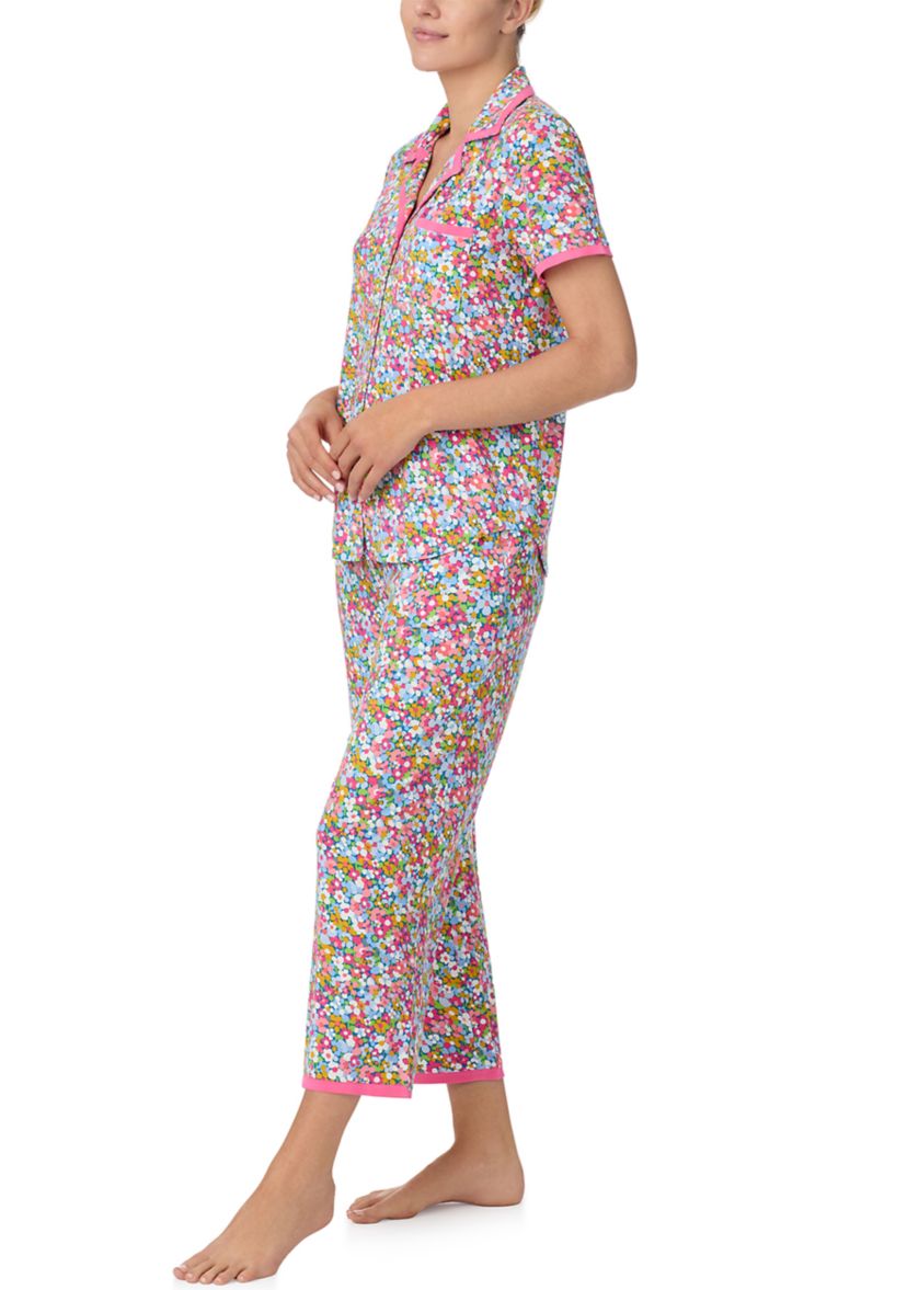 Womens Short Sleeve Crop Notch Pajama Set