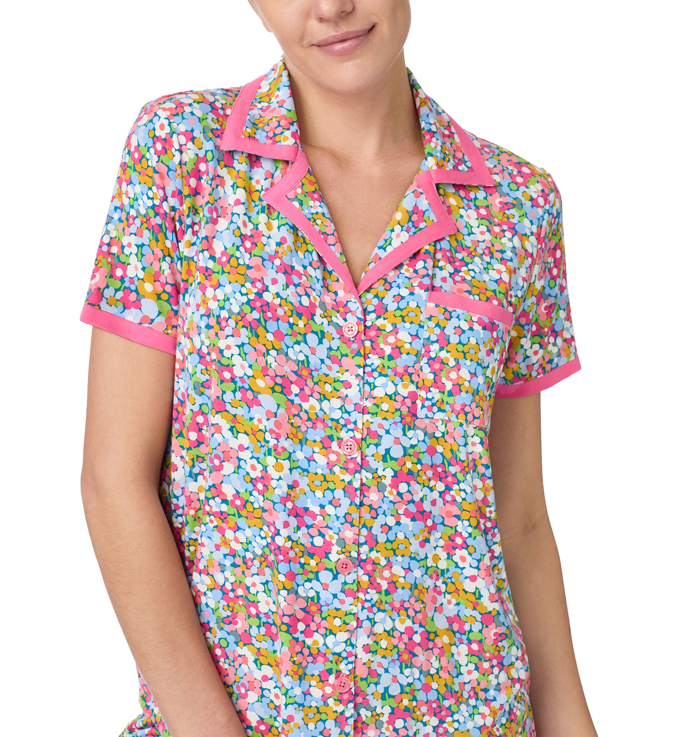 Womens Short Sleeve Crop Notch Pajama Set